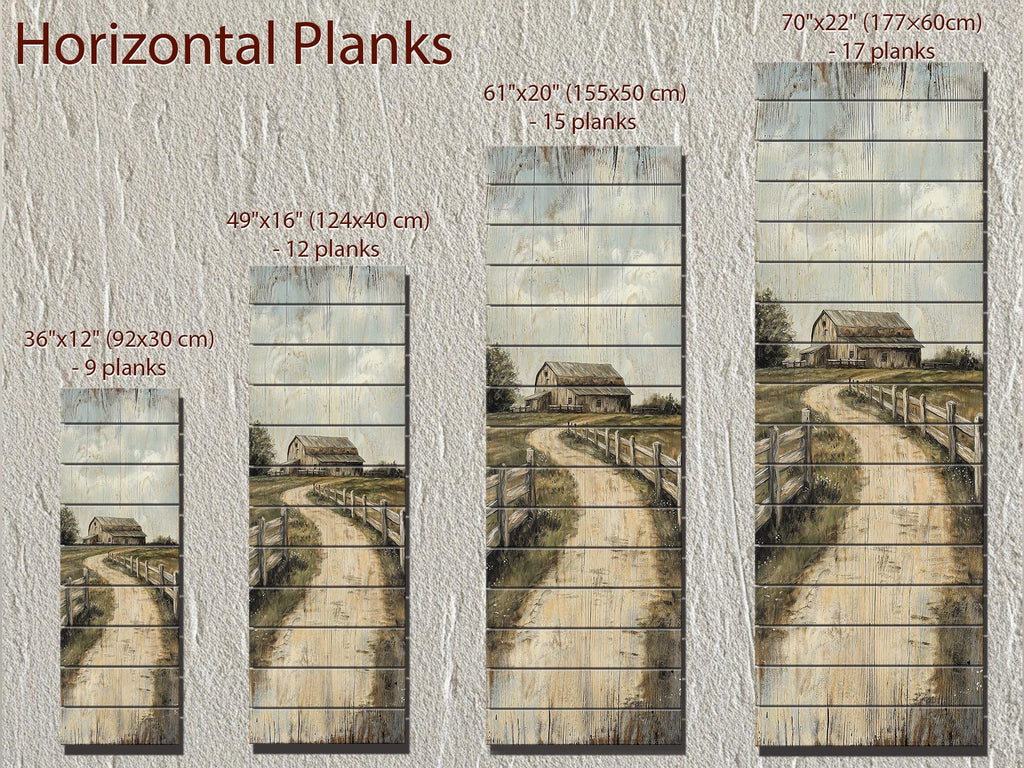 Farmhouse Wood Wall Art - Tall Narrow Distressed Barn Landscape Print | Rustic Wood Decor