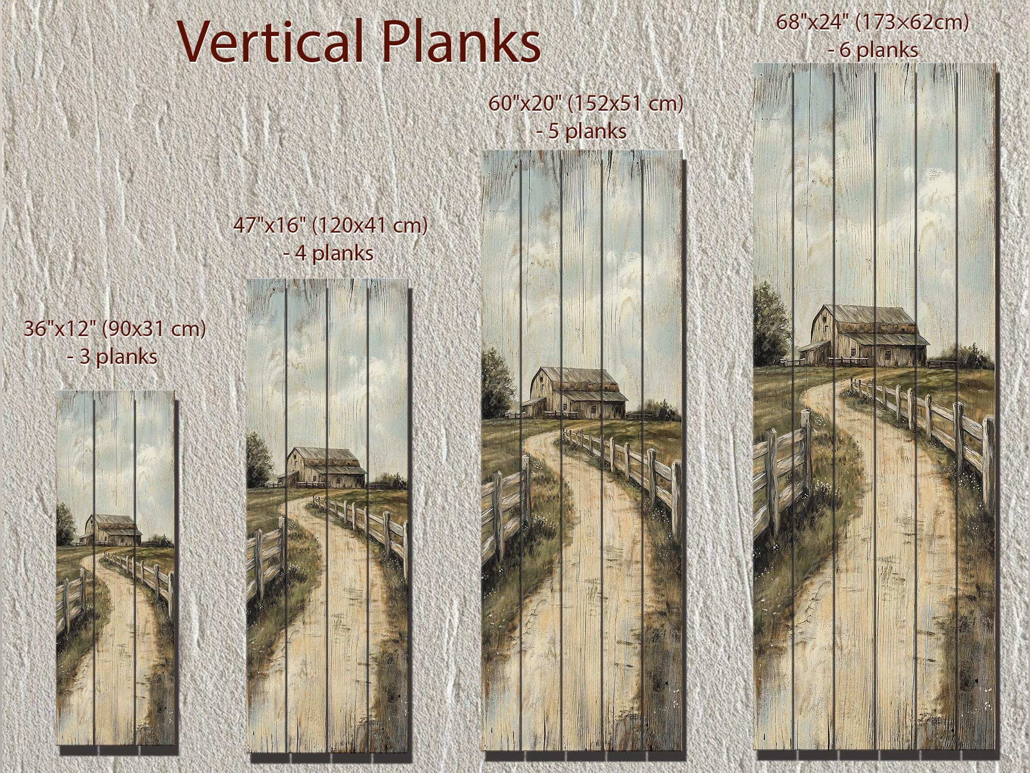 Farmhouse Wood Wall Art - Tall Narrow Distressed Barn Landscape Print | Rustic Wood Decor