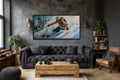 Female Skier Wall Art – Empowering Ski Art | Winter Sports Painting on Floating Frame Canvas