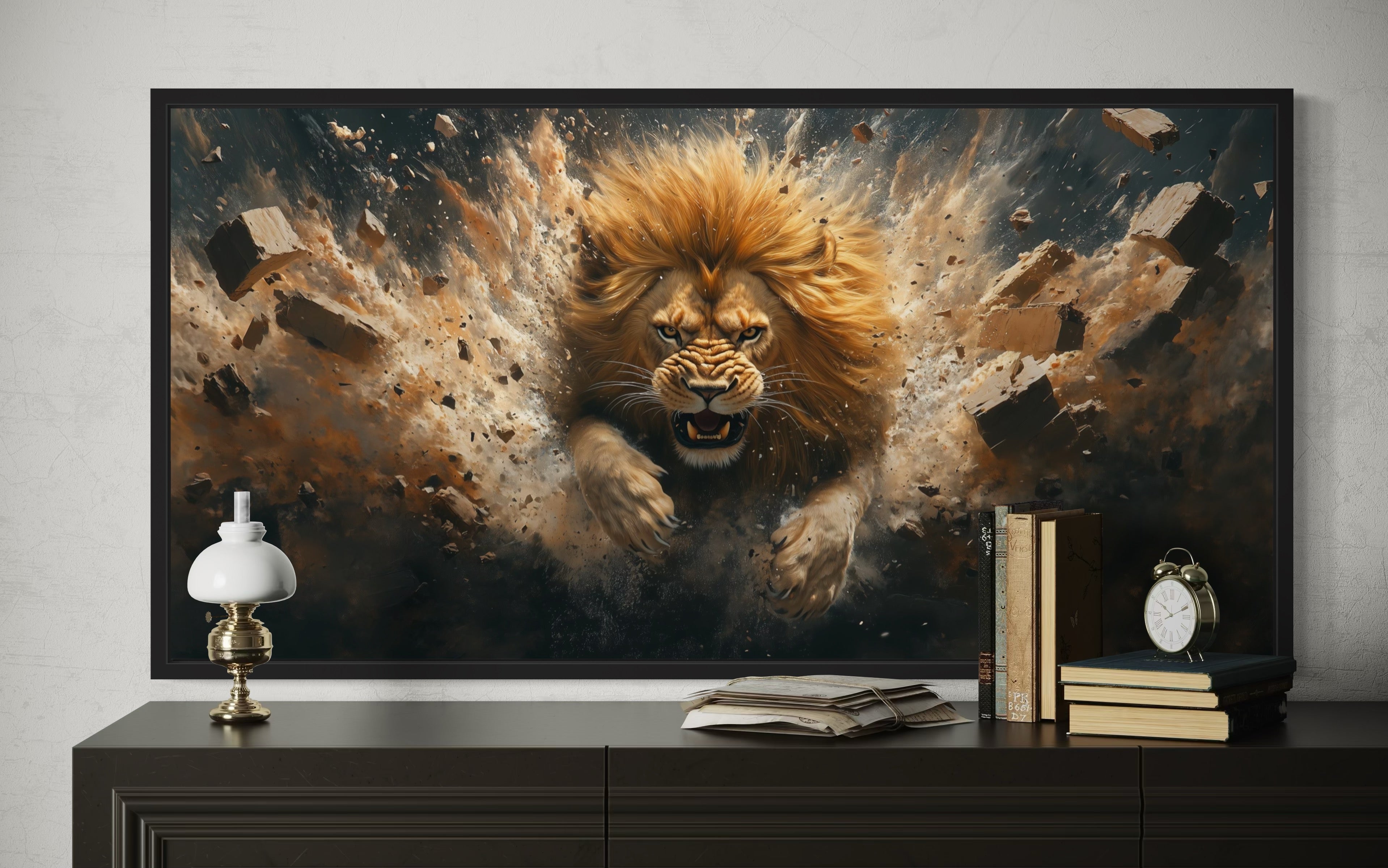 Fierce Lion Breaking Brick Wall Man Cave Wall Decor