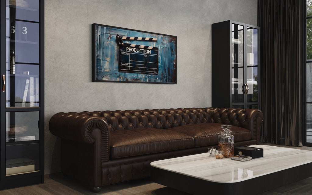 Film Clapper Wall Art – Framed Canvas Print | Vintage Hollywood Home Theater Decor