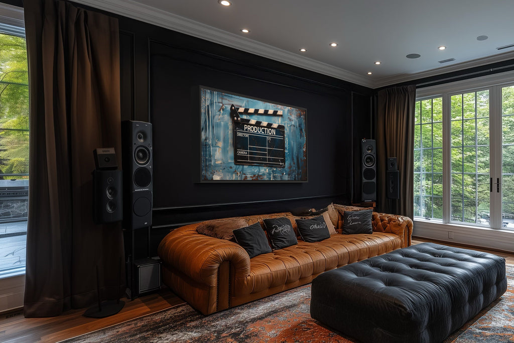 Film Clapper Wall Art – Framed Canvas Print | Vintage Hollywood Home Theater Decor