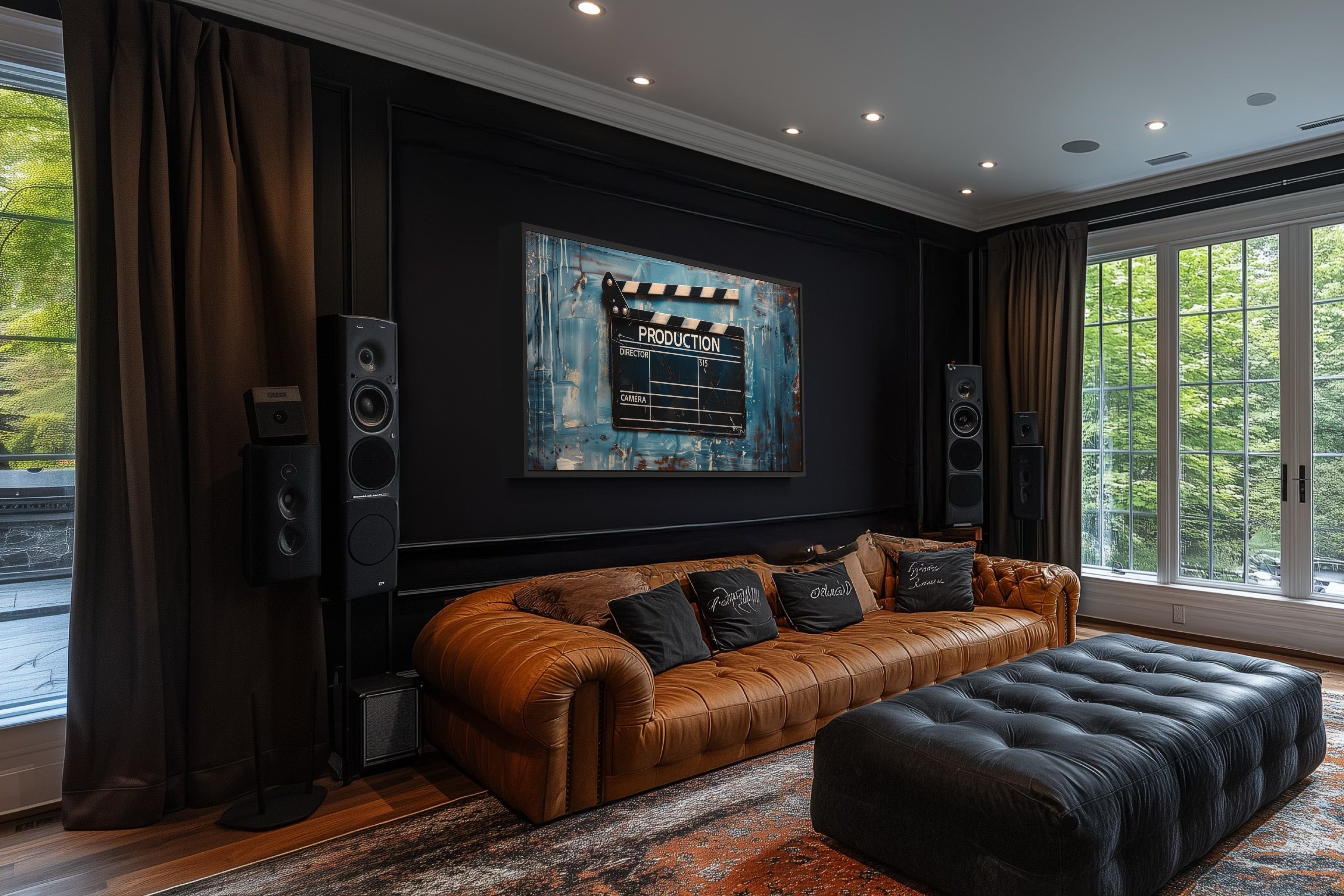 Film Clapper Wall Art – Framed Canvas Print | Vintage Hollywood Home Theater Decor