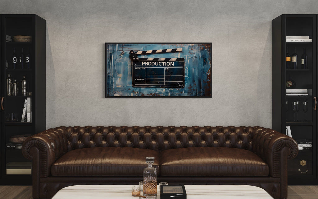 Film Clapper Wall Art – Framed Canvas Print | Vintage Hollywood Home Theater Decor