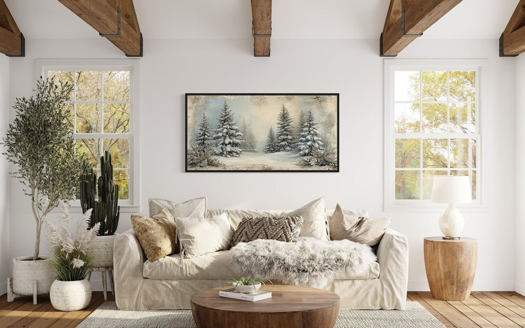 Fir Tree Forest  In Winter Framed Canvas Wall Art