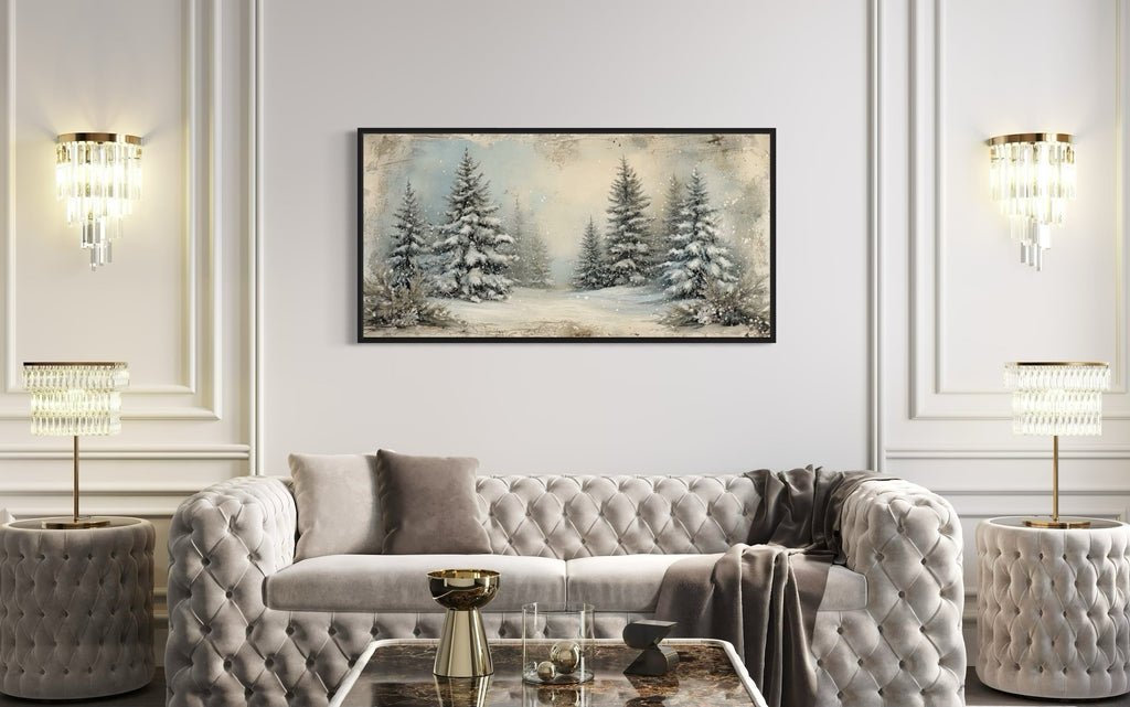 Fir Tree Forest  In Winter Framed Canvas Wall Art
