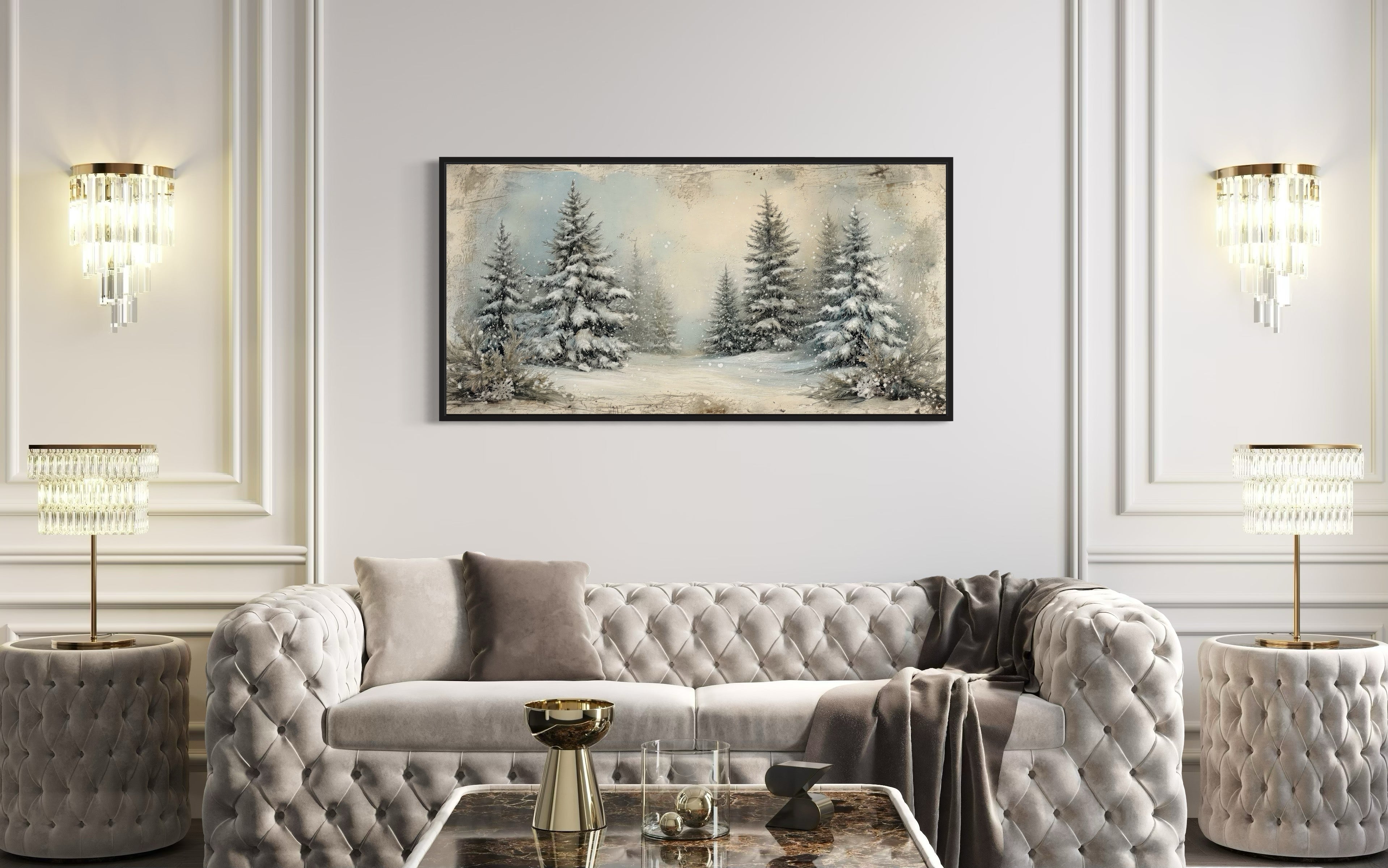 Fir Tree Forest  In Winter Framed Canvas Wall Art