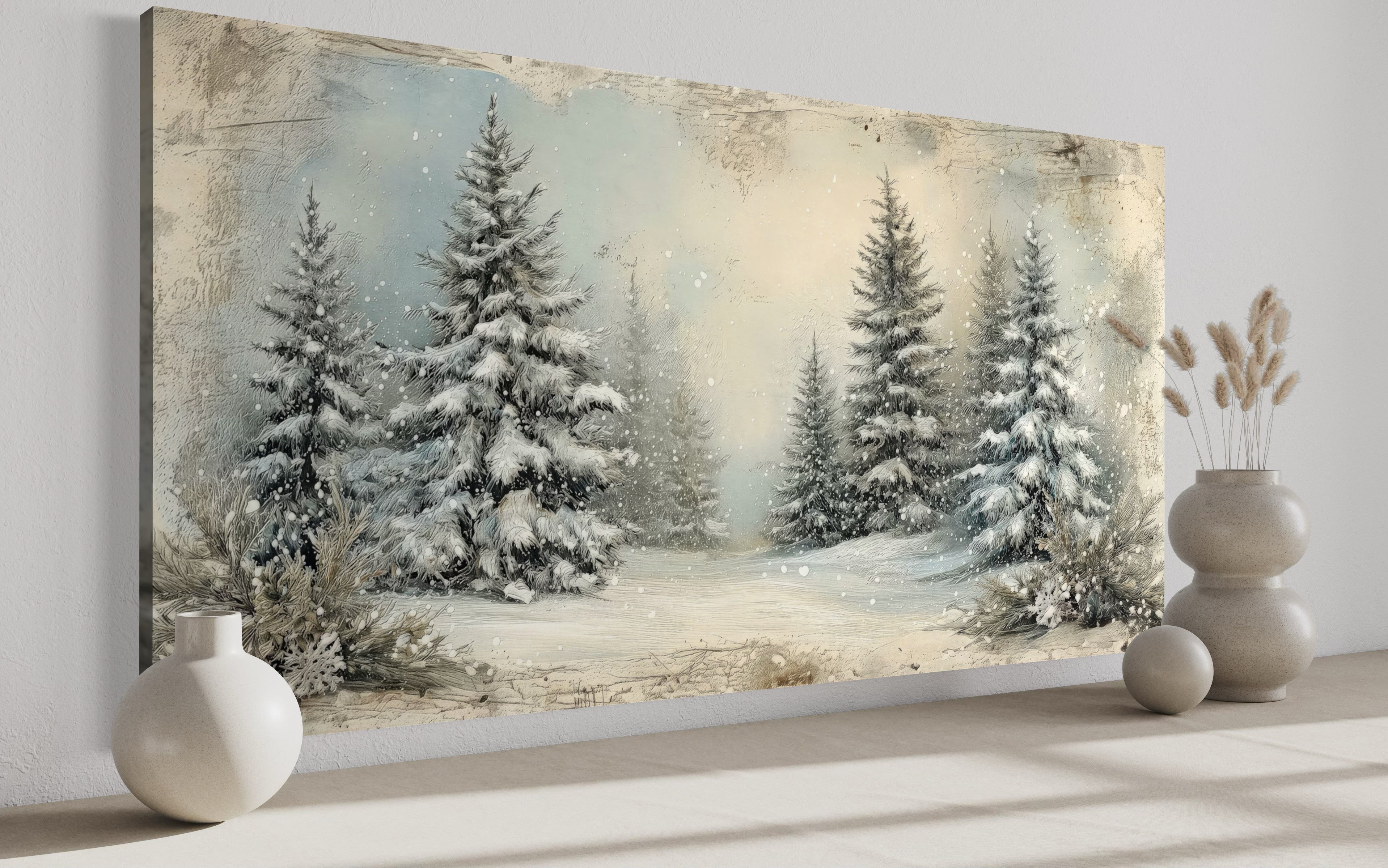 Fir Tree Forest  In Winter Framed Canvas Wall Art