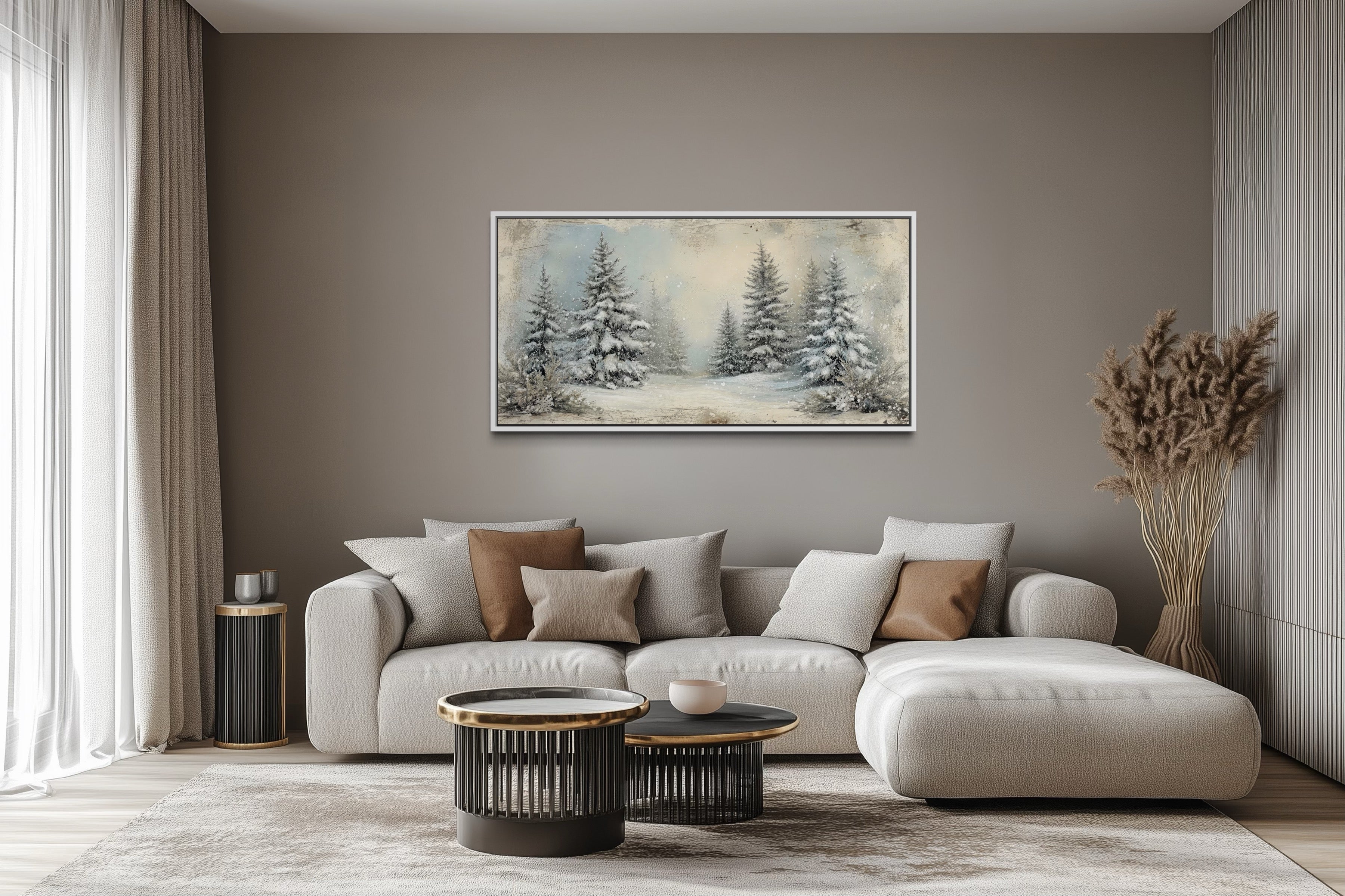 Fir Tree Forest  In Winter Framed Canvas Wall Art