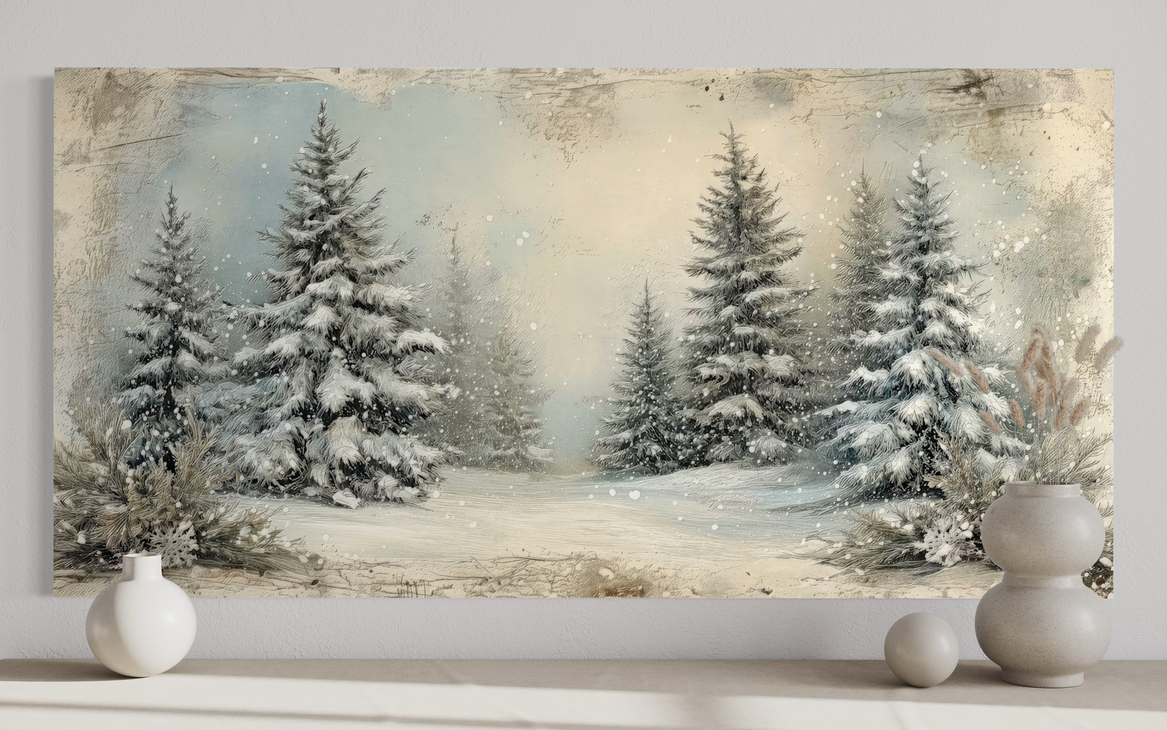 Fir Tree Forest  In Winter Framed Canvas Wall Art