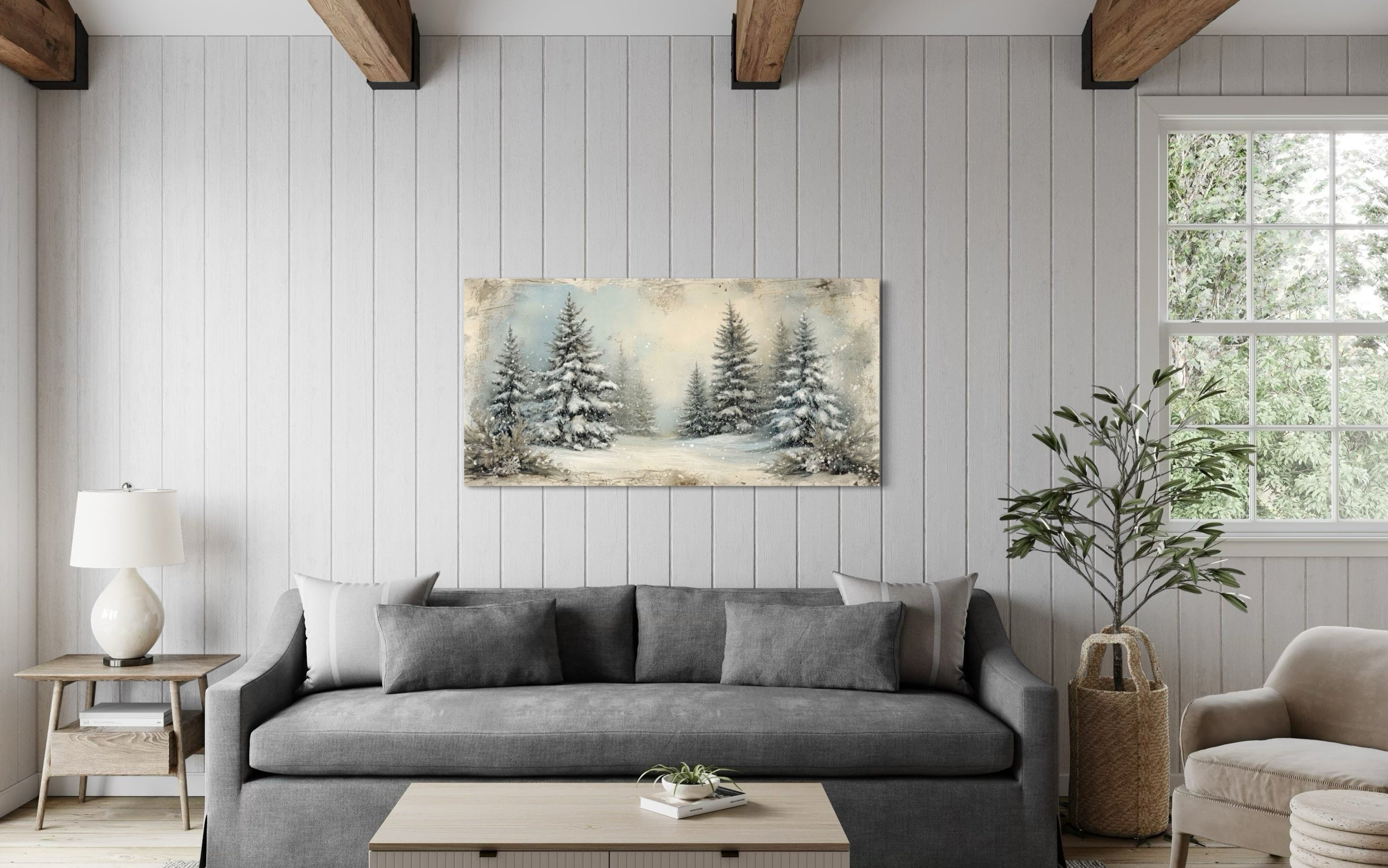 Fir Tree Forest  In Winter Framed Canvas Wall Art