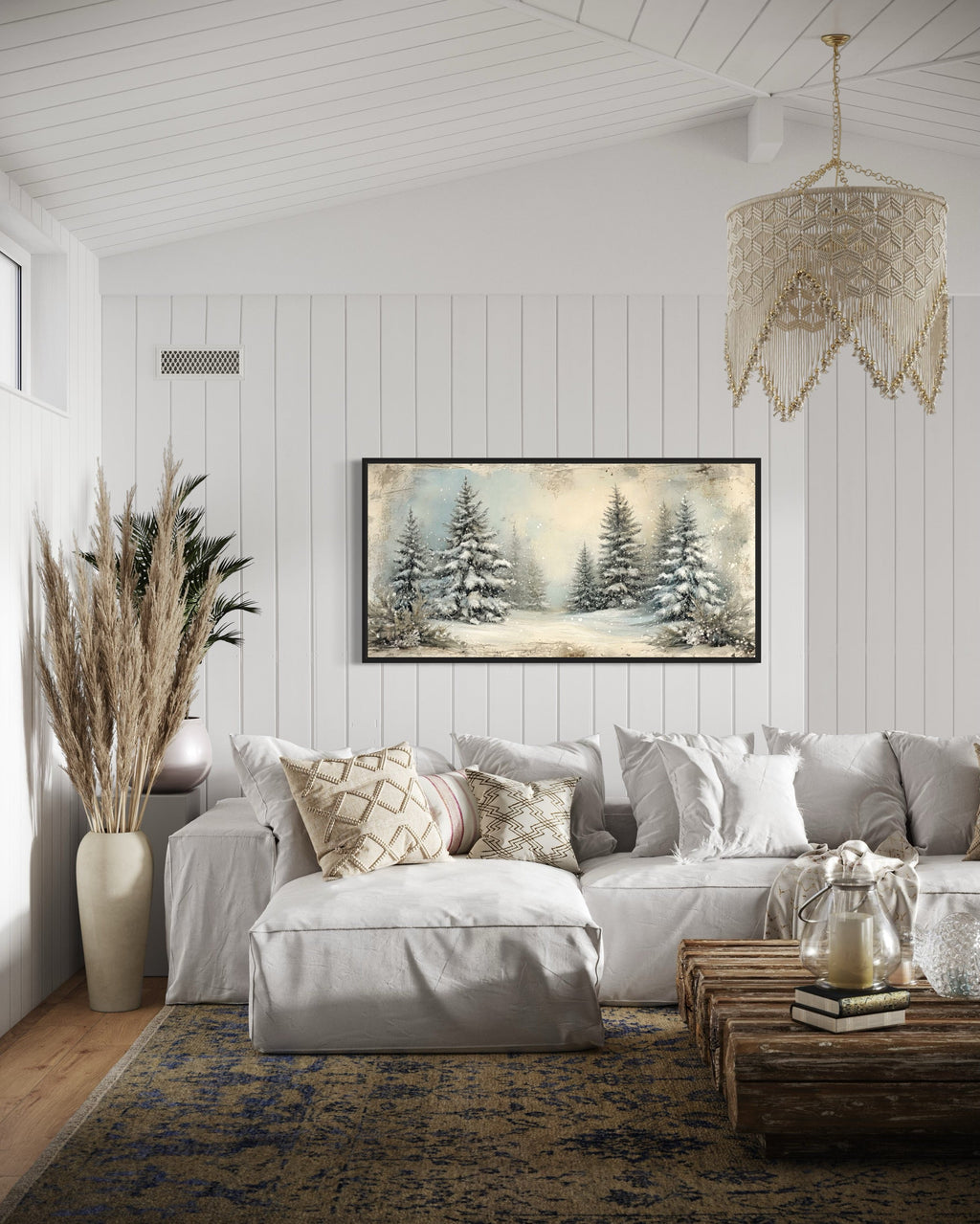 Fir Tree Forest  In Winter Framed Canvas Wall Art