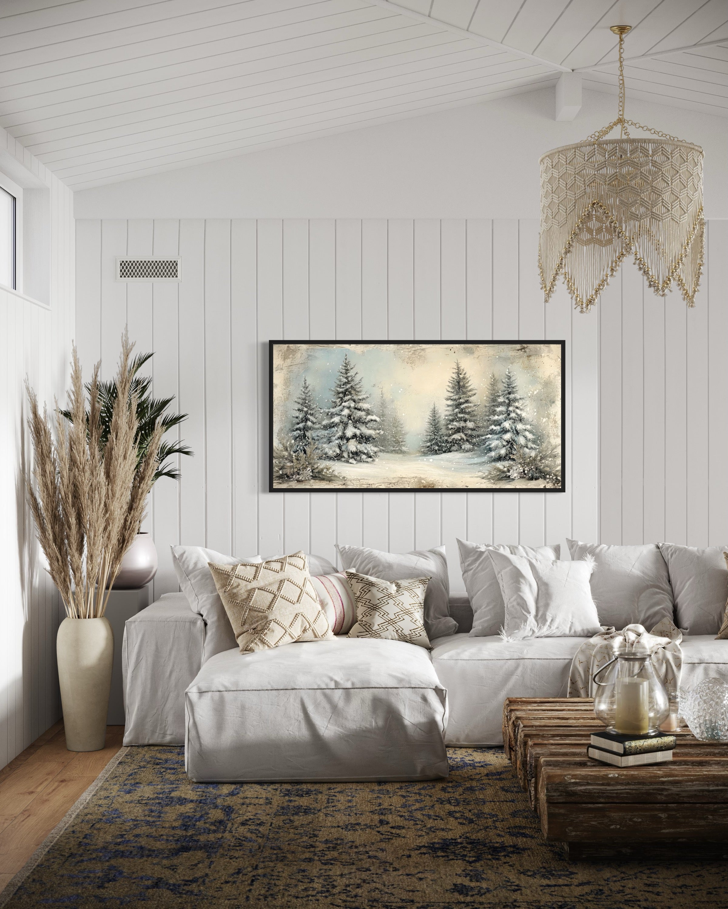 Fir Tree Forest  In Winter Framed Canvas Wall Art