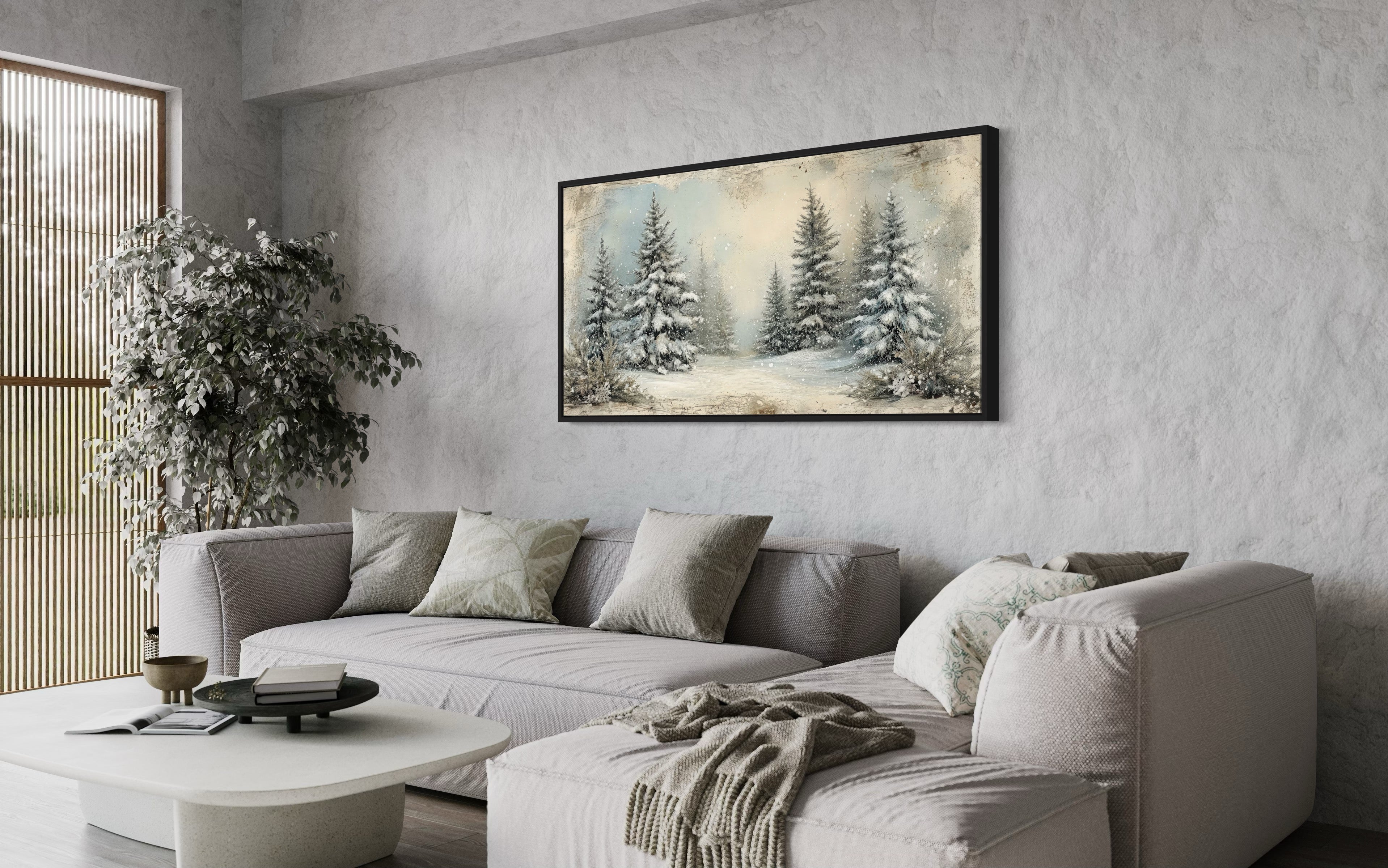 Fir Tree Forest  In Winter Framed Canvas Wall Art