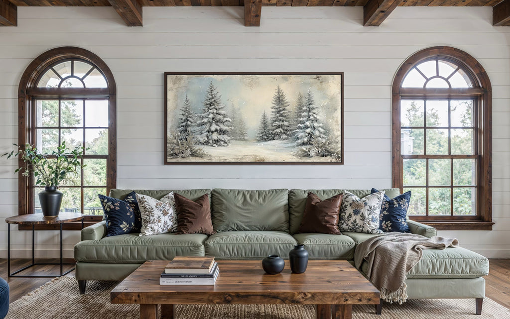 Fir Tree Forest  In Winter Framed Canvas Wall Art