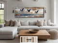 Flying Herons Distressed Wall Art on Wood Planks - Rustic Coastal Bird Decor for Beach Houses