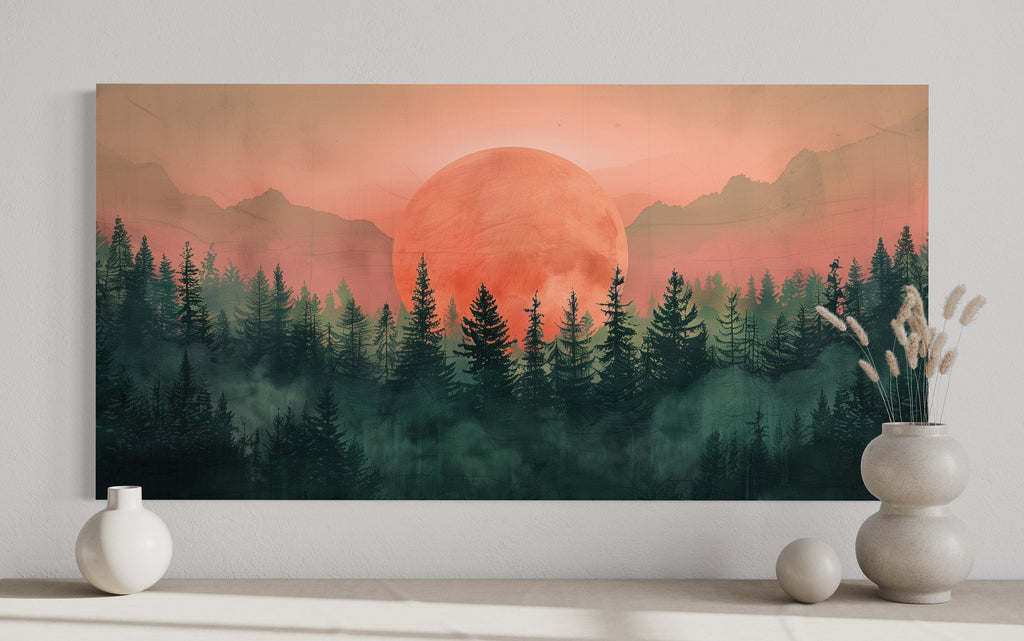 Forest Canvas Wall Art - Framed Pink Green Wall Art | Calming Nature Landscape Decor