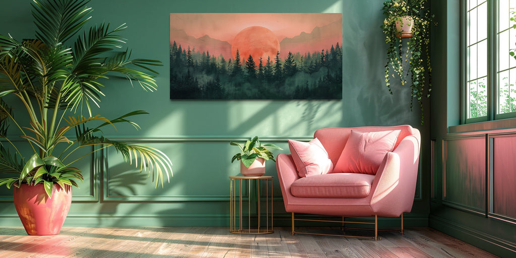 Forest Canvas Wall Art - Framed Pink Green Wall Art | Calming Nature Landscape Decor