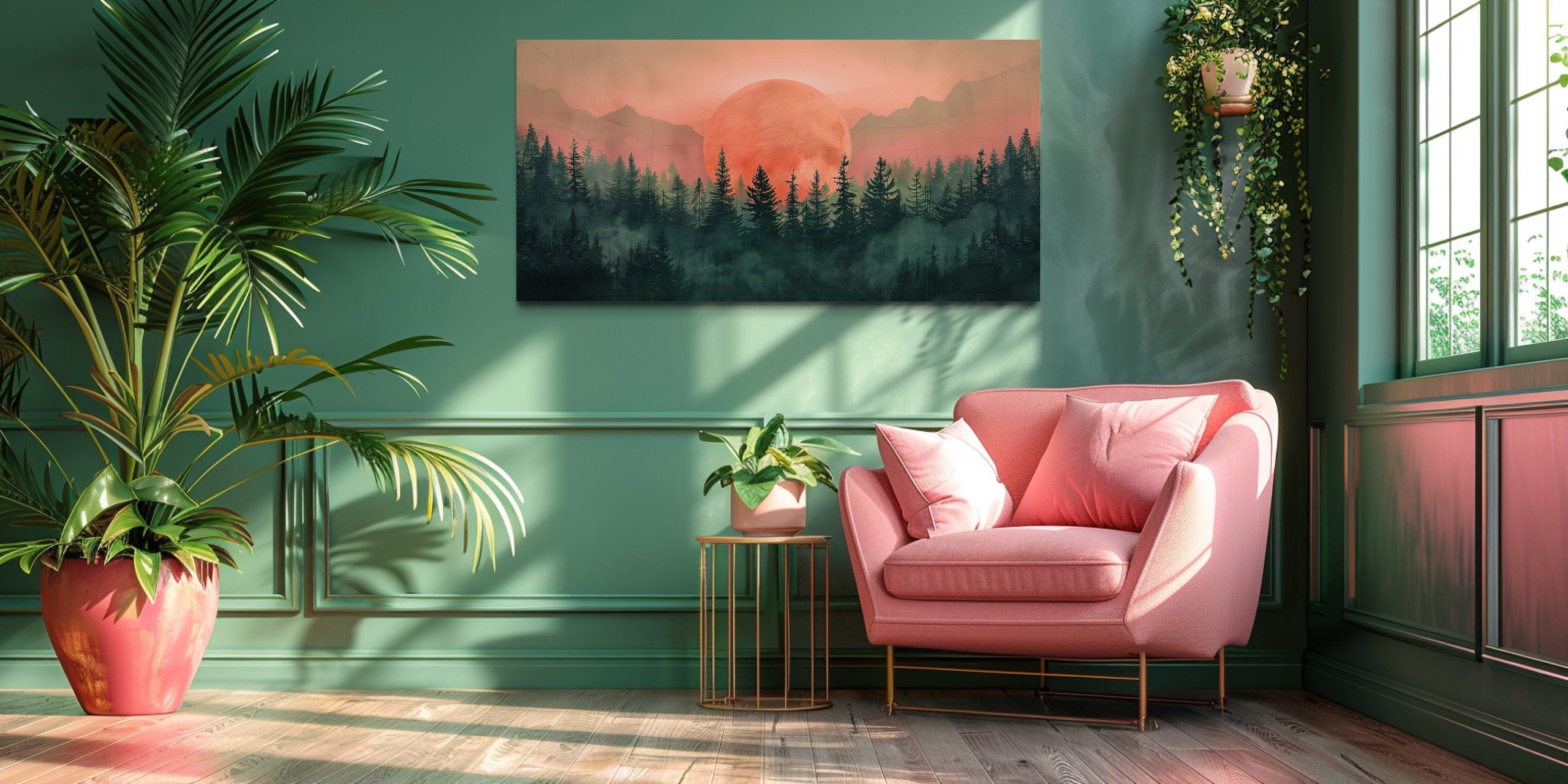 Forest Canvas Wall Art - Framed Pink Green Wall Art | Calming Nature Landscape Decor