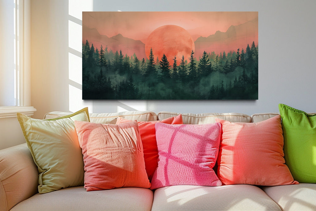 Forest Canvas Wall Art - Framed Pink Green Wall Art | Calming Nature Landscape Decor