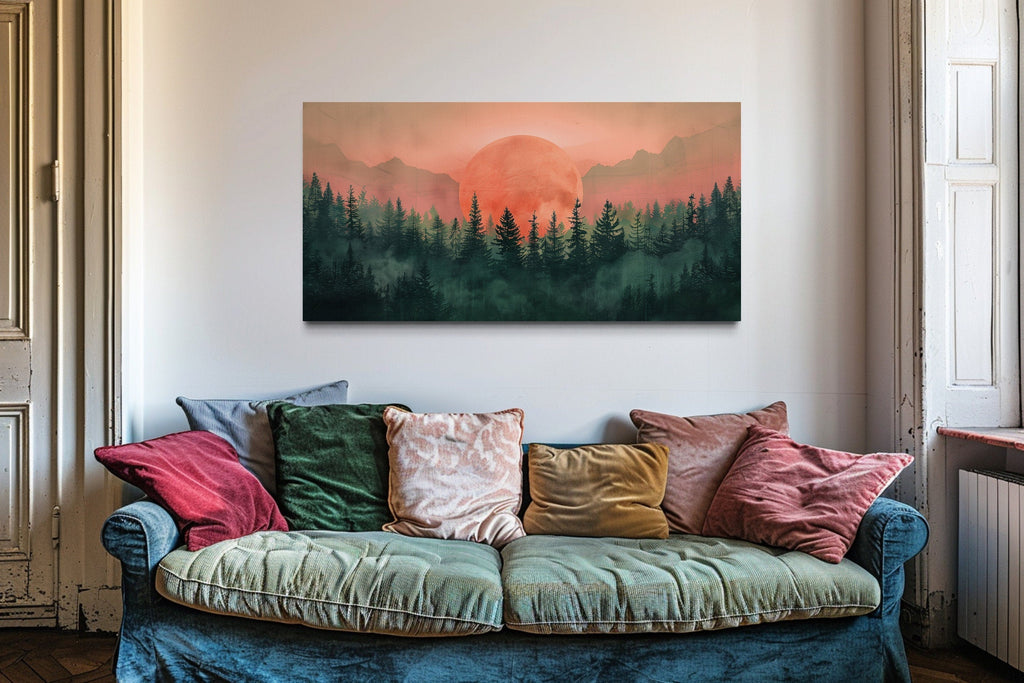 Forest Canvas Wall Art - Framed Pink Green Wall Art | Calming Nature Landscape Decor