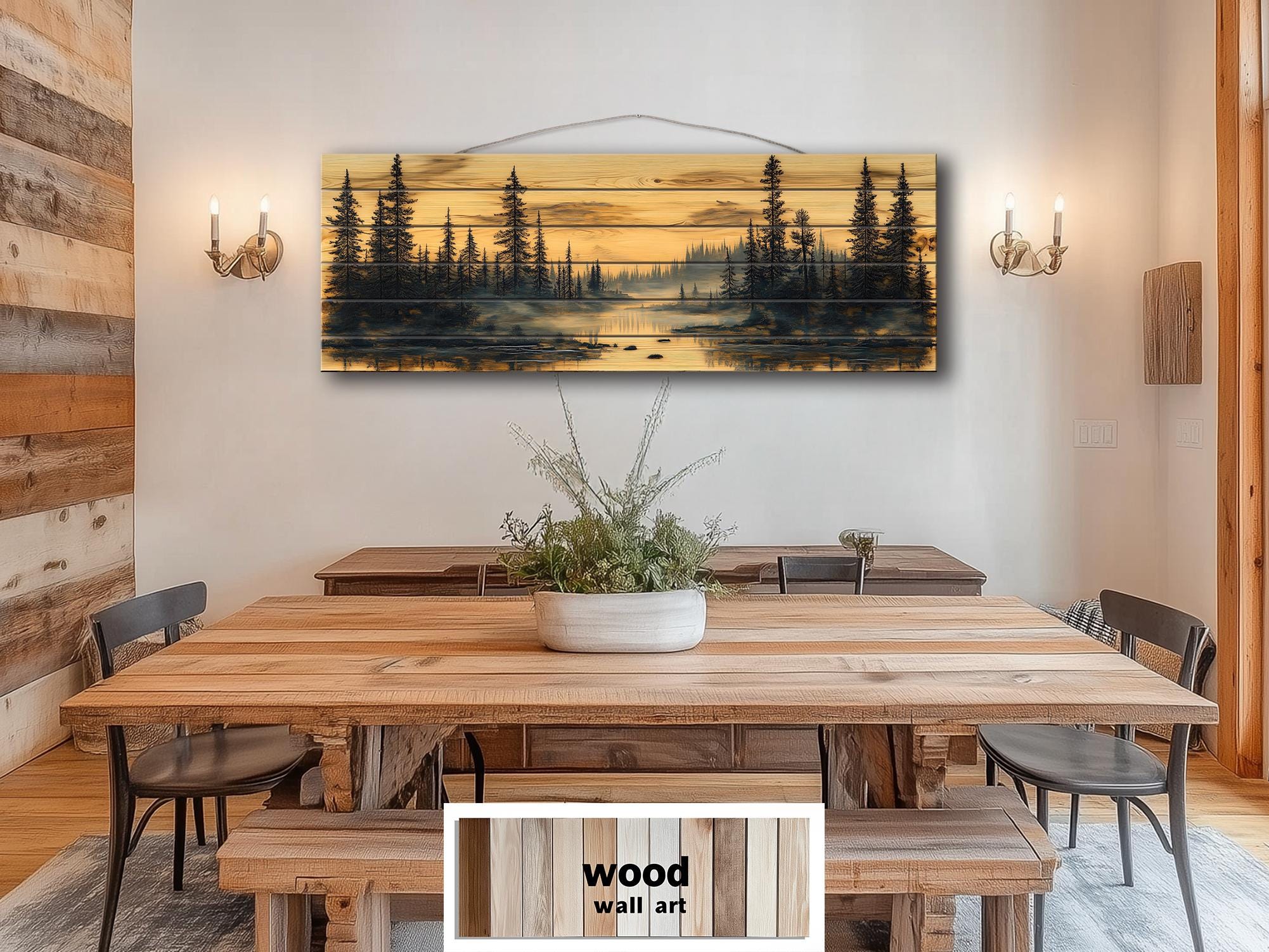 Forest Lake Real Wood Long Horizontal Wooden Wall Decor for Cabin Or lodge