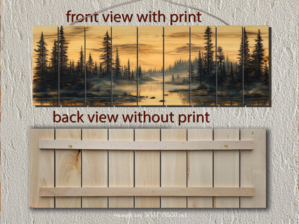 Forest Lake Real Wood Long Horizontal Wooden Wall Decor for Cabin Or lodge