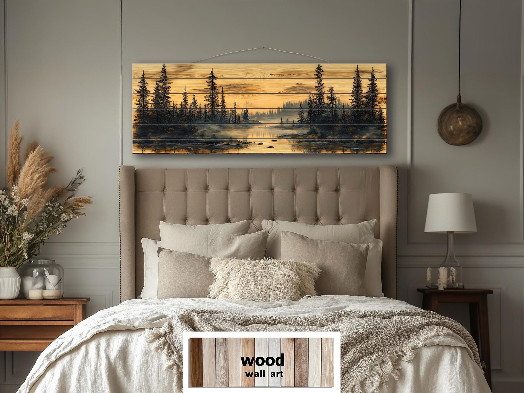 Forest Lake Real Wood Long Horizontal Wooden Wall Decor for Cabin Or lodge