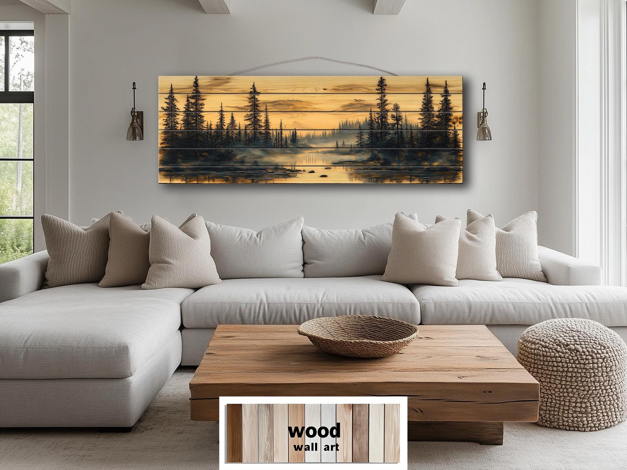 Forest Lake Real Wood Long Horizontal Wooden Wall Decor for Cabin Or lodge