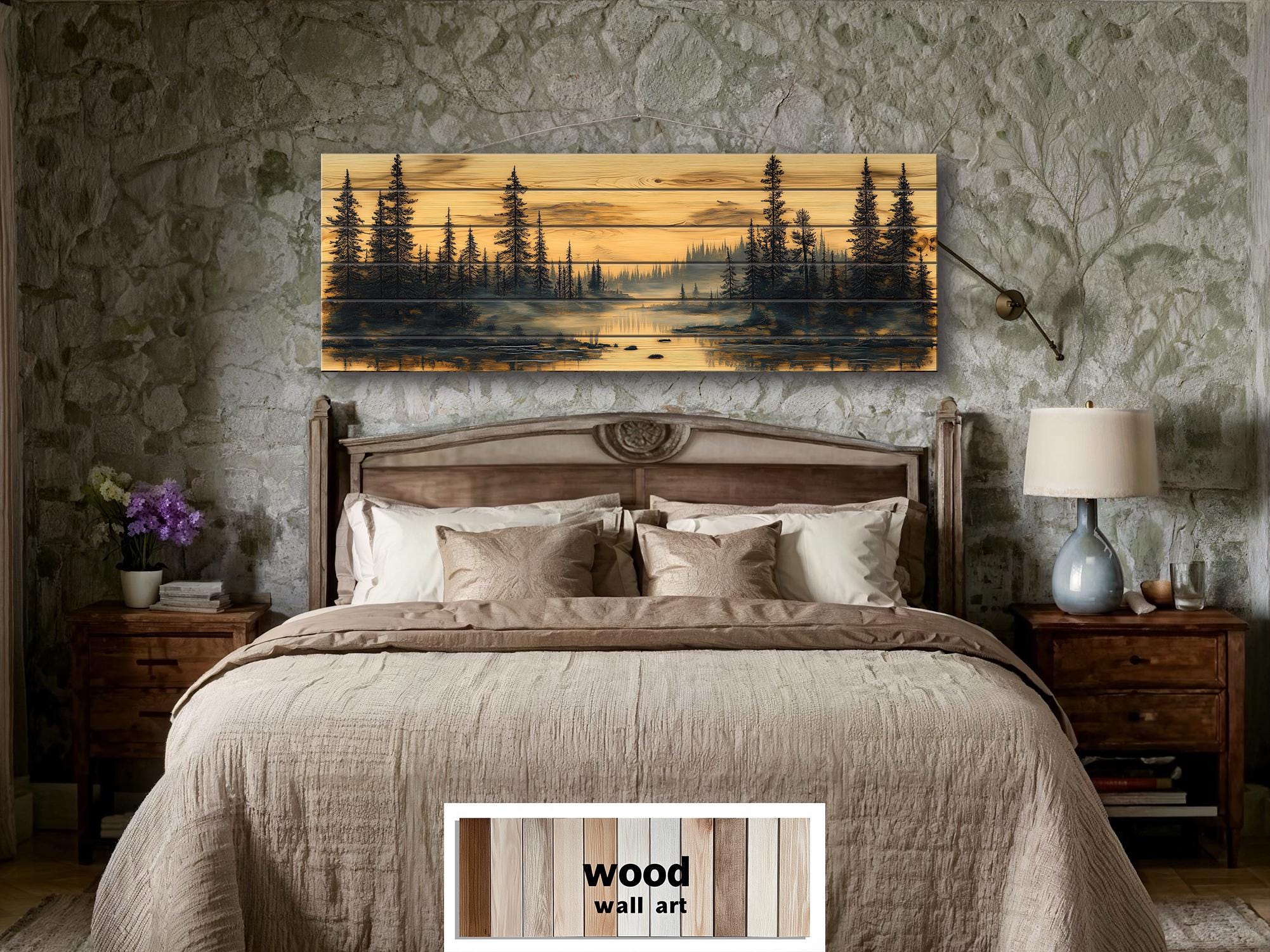 Forest Lake Real Wood Long Horizontal Wooden Wall Decor for Cabin Or lodge