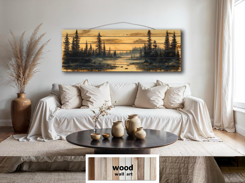 Forest Lake Real Wood Long Horizontal Wooden Wall Decor for Cabin Or lodge