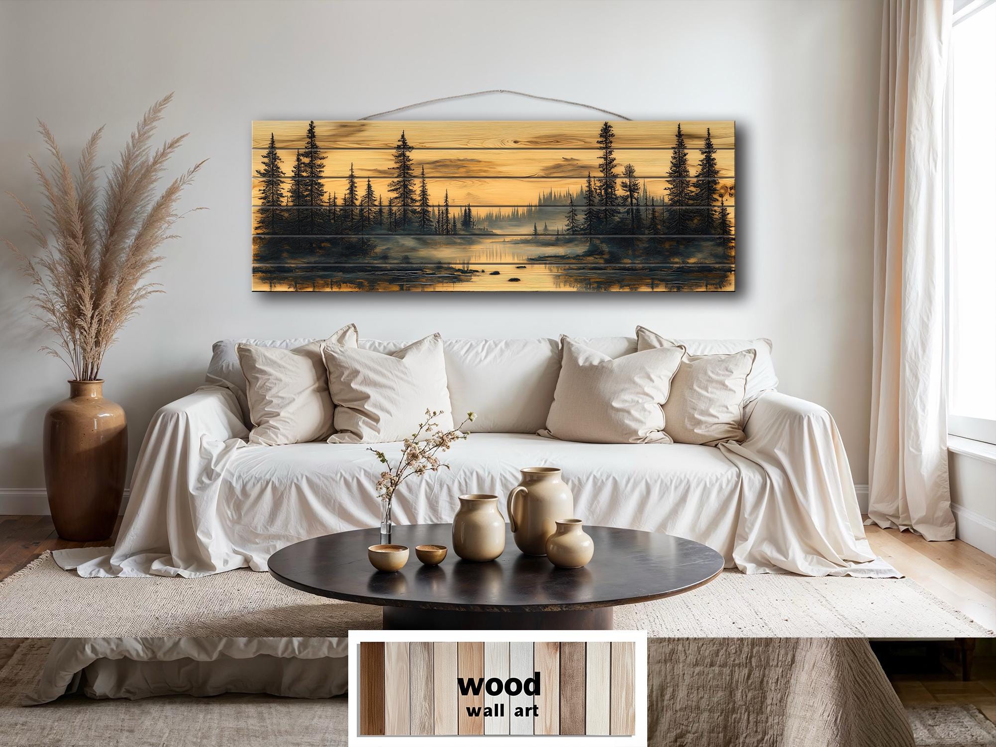 Forest Lake Real Wood Long Horizontal Wooden Wall Decor for Cabin Or lodge