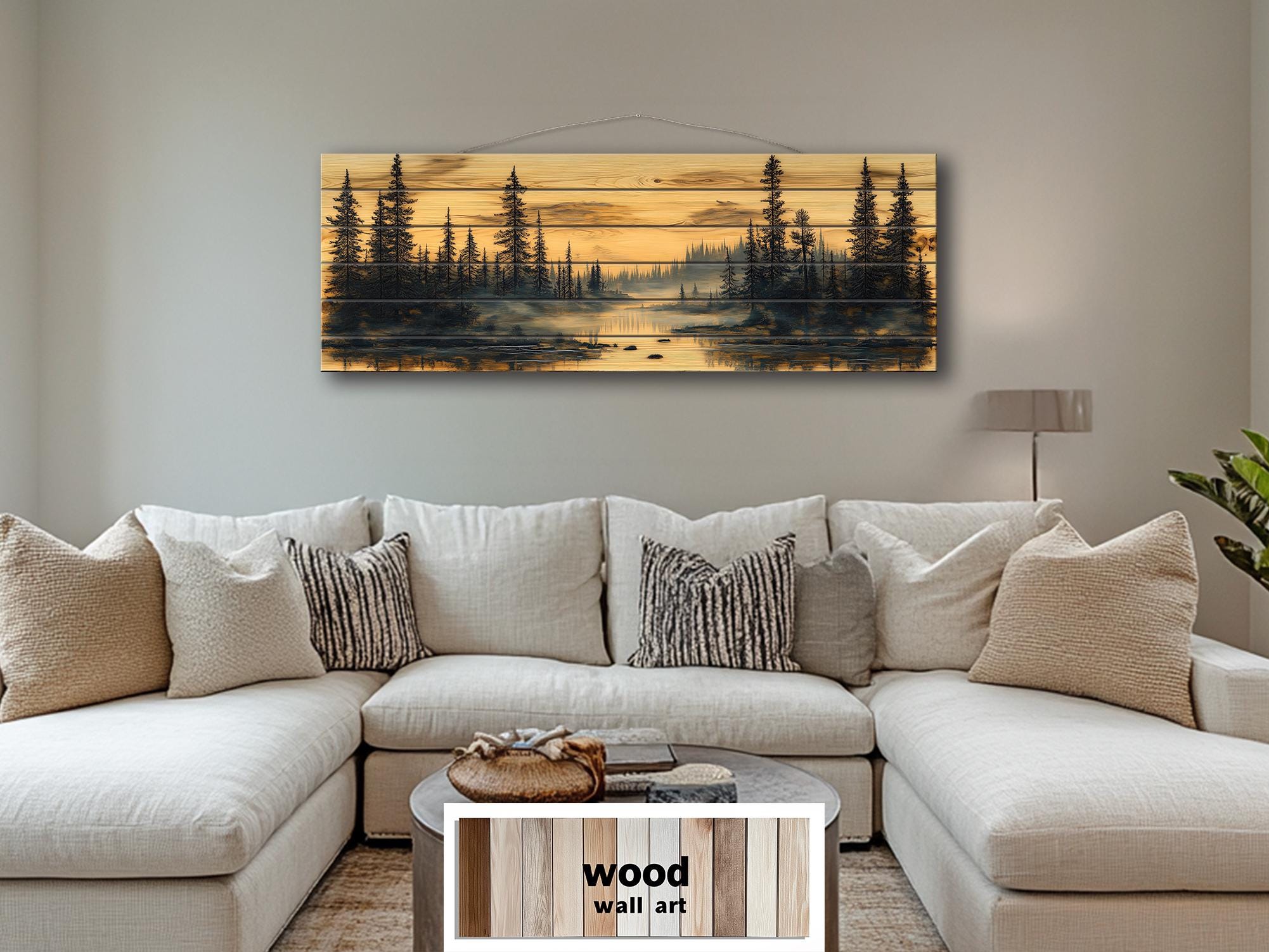 Forest Lake Real Wood Long Horizontal Wooden Wall Decor for Cabin Or lodge