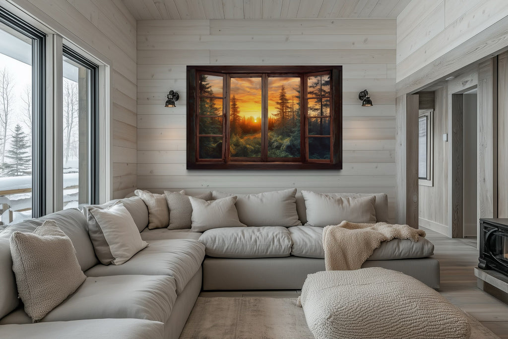 Forest View From Open Window  Rustic Cabin Wall Art