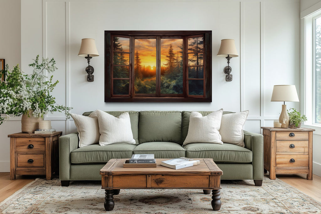 Forest View From Open Window  Rustic Cabin Wall Art
