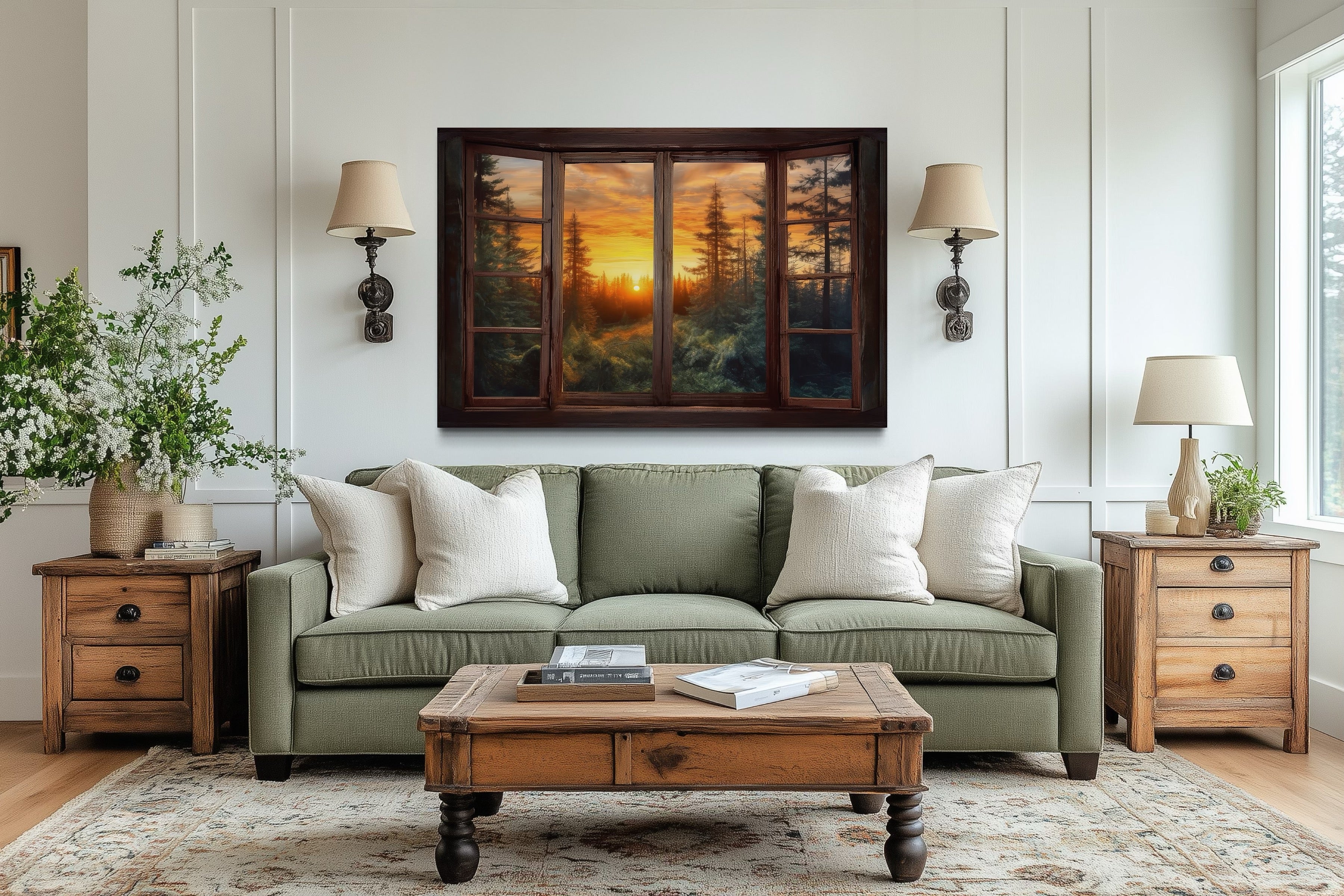 Forest View From Open Window  Rustic Cabin Wall Art