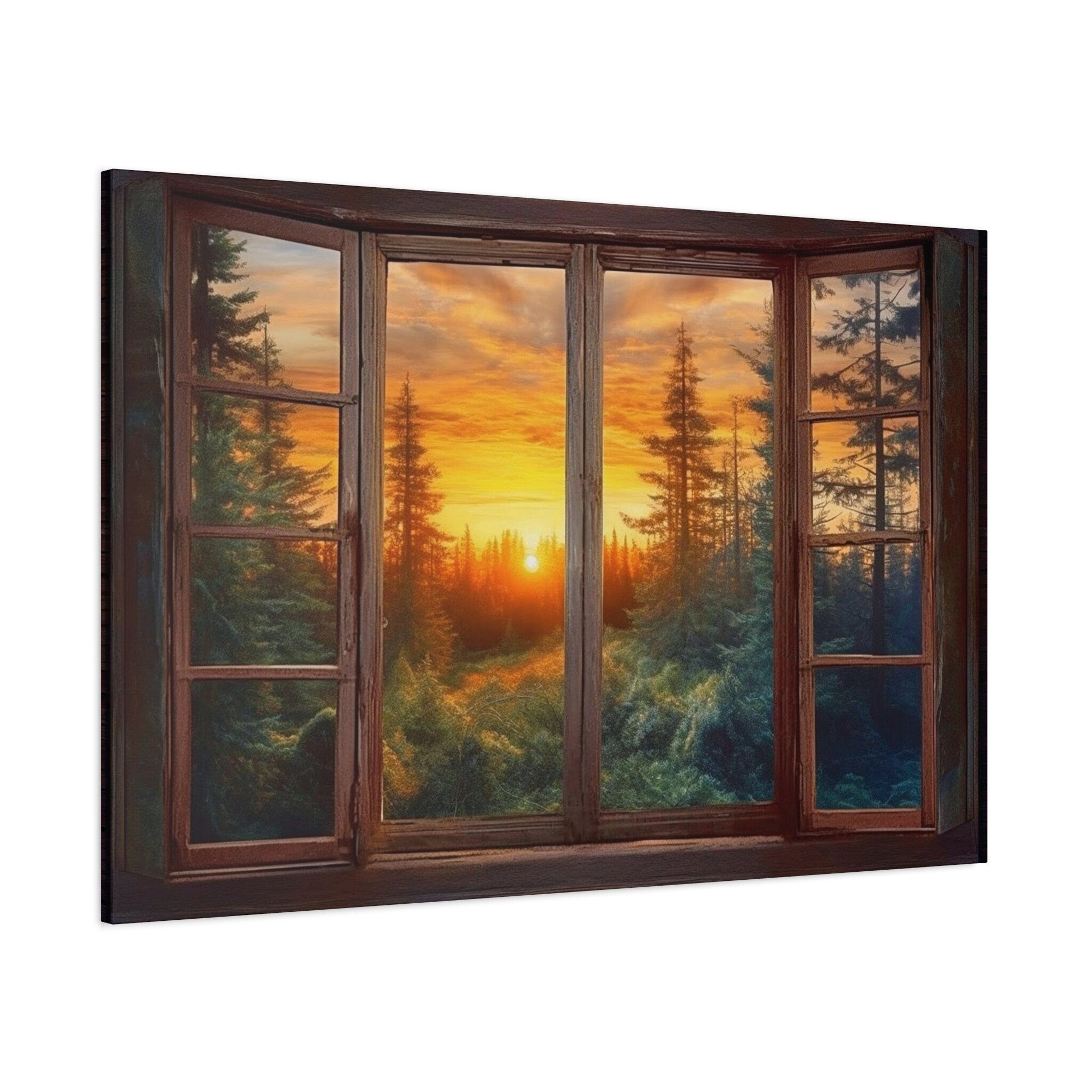 Forest View From Open Window  Rustic Cabin Wall Art