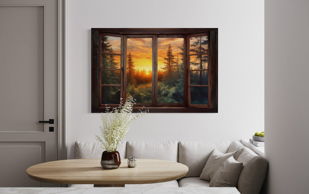 Forest View From Open Window  Rustic Cabin Wall Art