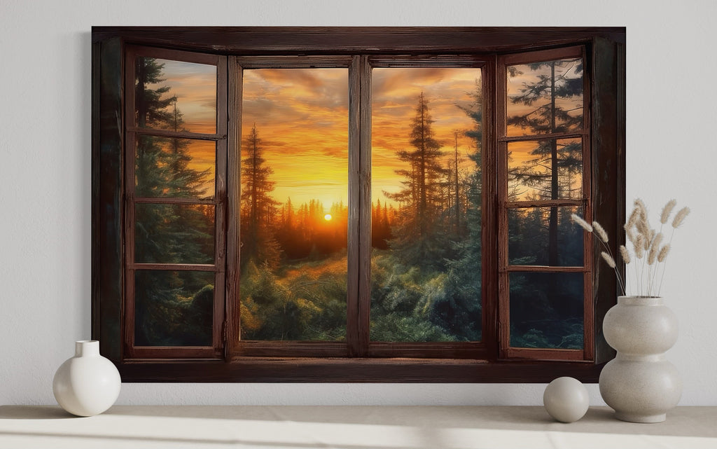 Forest View From Open Window  Rustic Cabin Wall Art