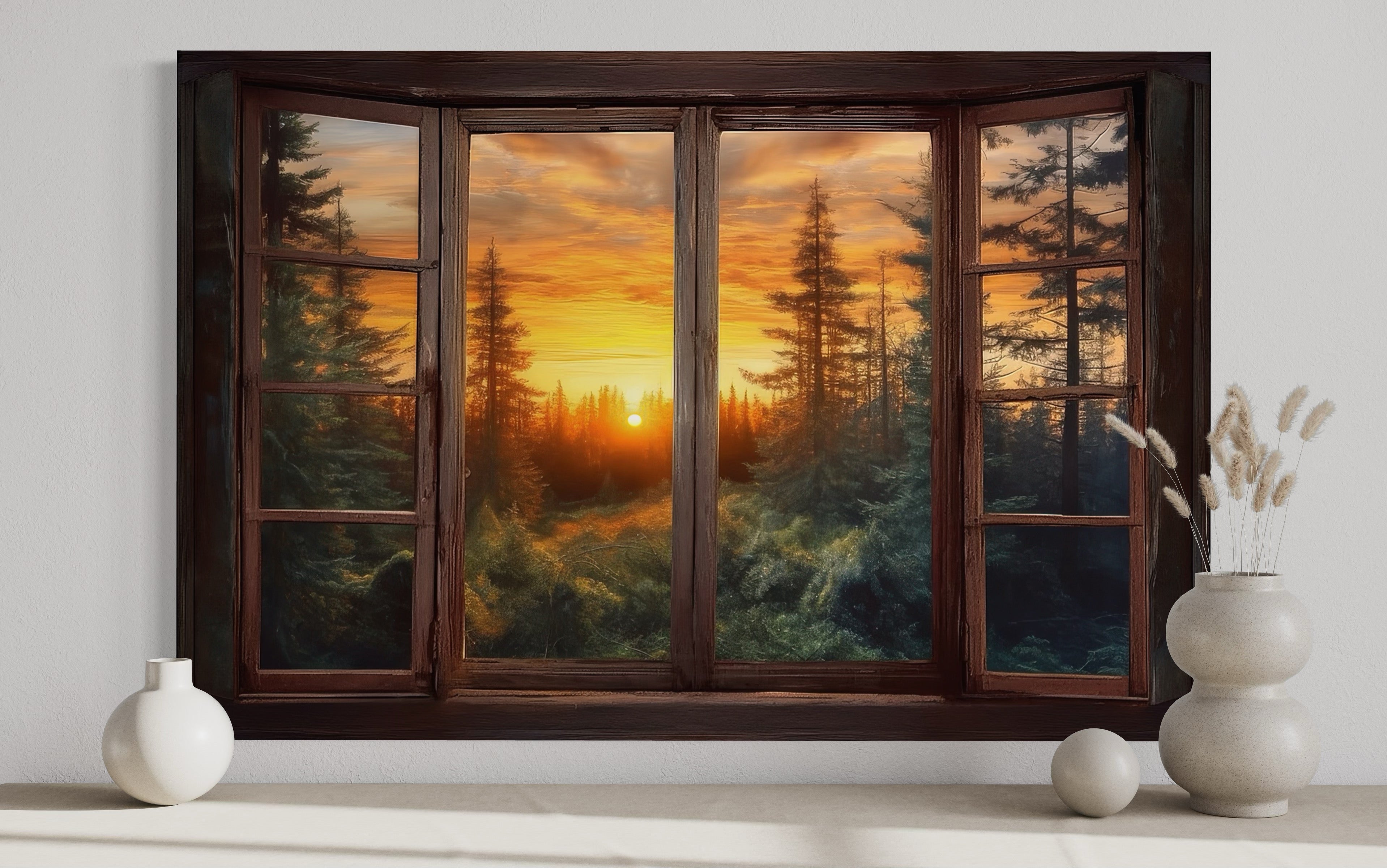 Forest View From Open Window  Rustic Cabin Wall Art