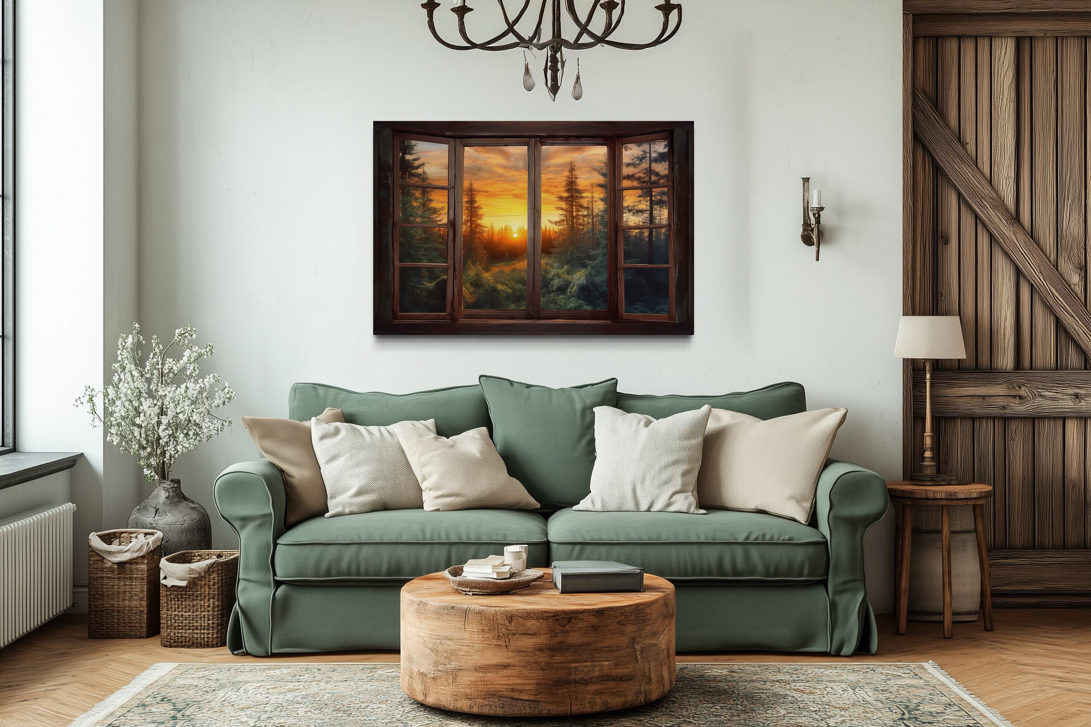 Forest View From Open Window  Rustic Cabin Wall Art