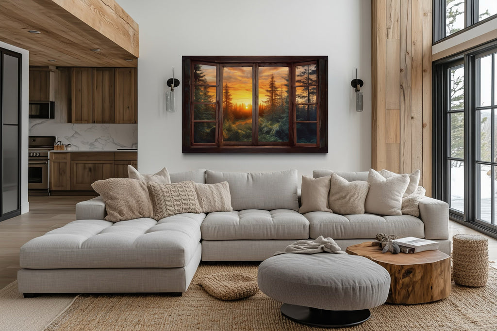 Forest View From Open Window  Rustic Cabin Wall Art