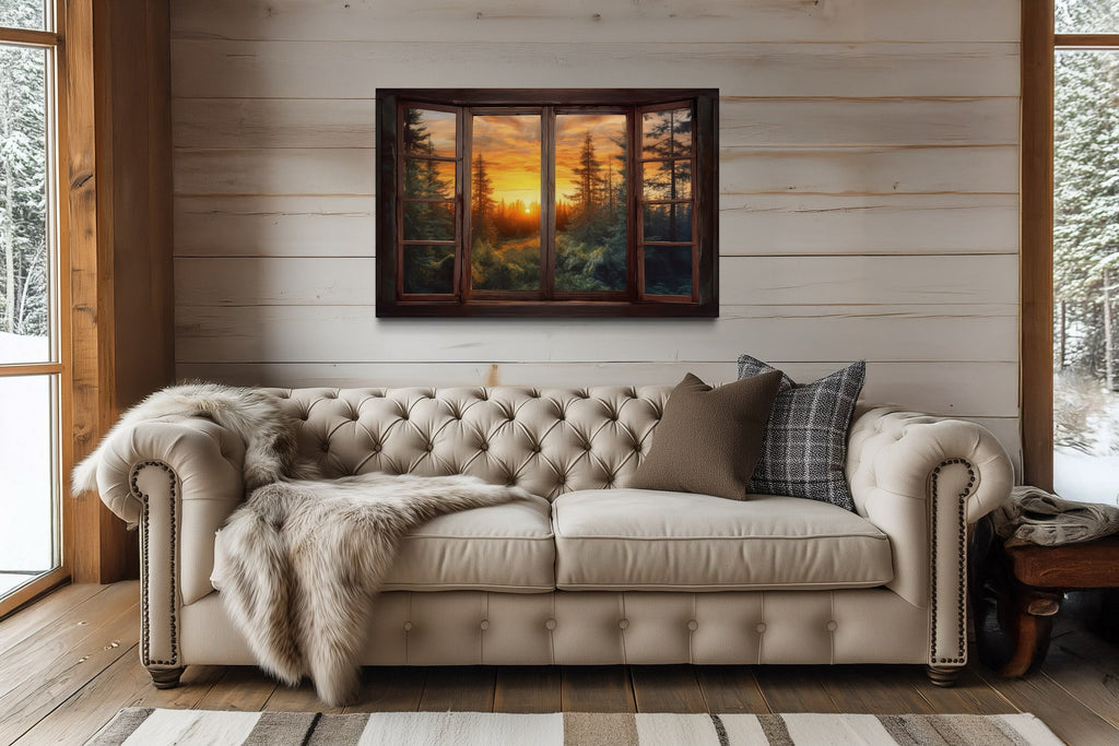 Forest View From Open Window  Rustic Cabin Wall Art