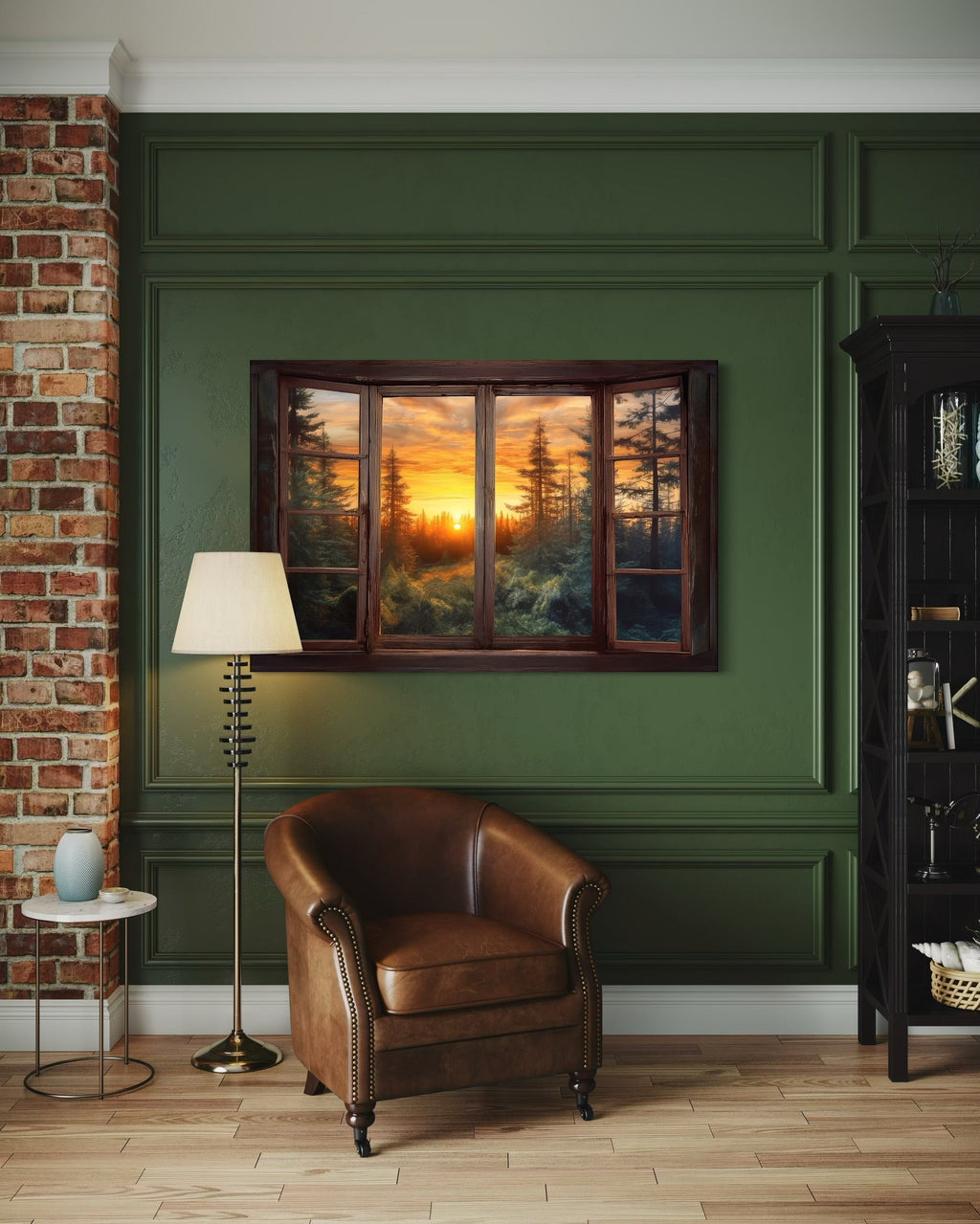 Forest View From Open Window  Rustic Cabin Wall Art
