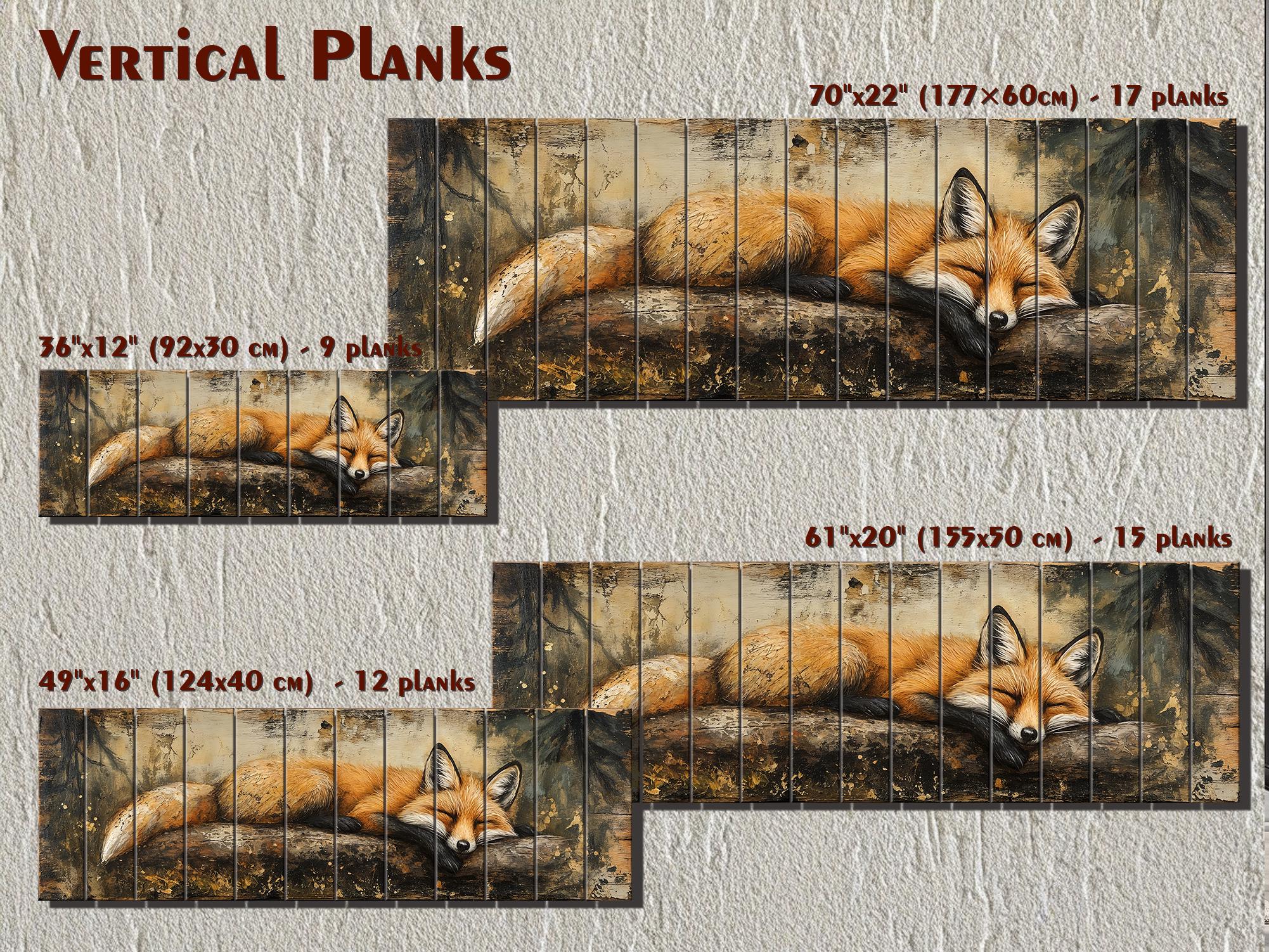 Fox Sleeping on a Log Rustic Woodland Animal Distressed Wood Wall Art