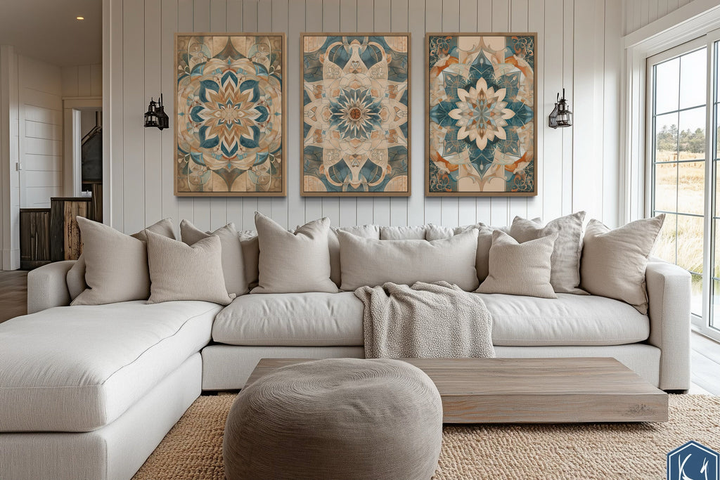 Framed Wall Art Set of 3 Boho Neutral Mandala Wall Decor