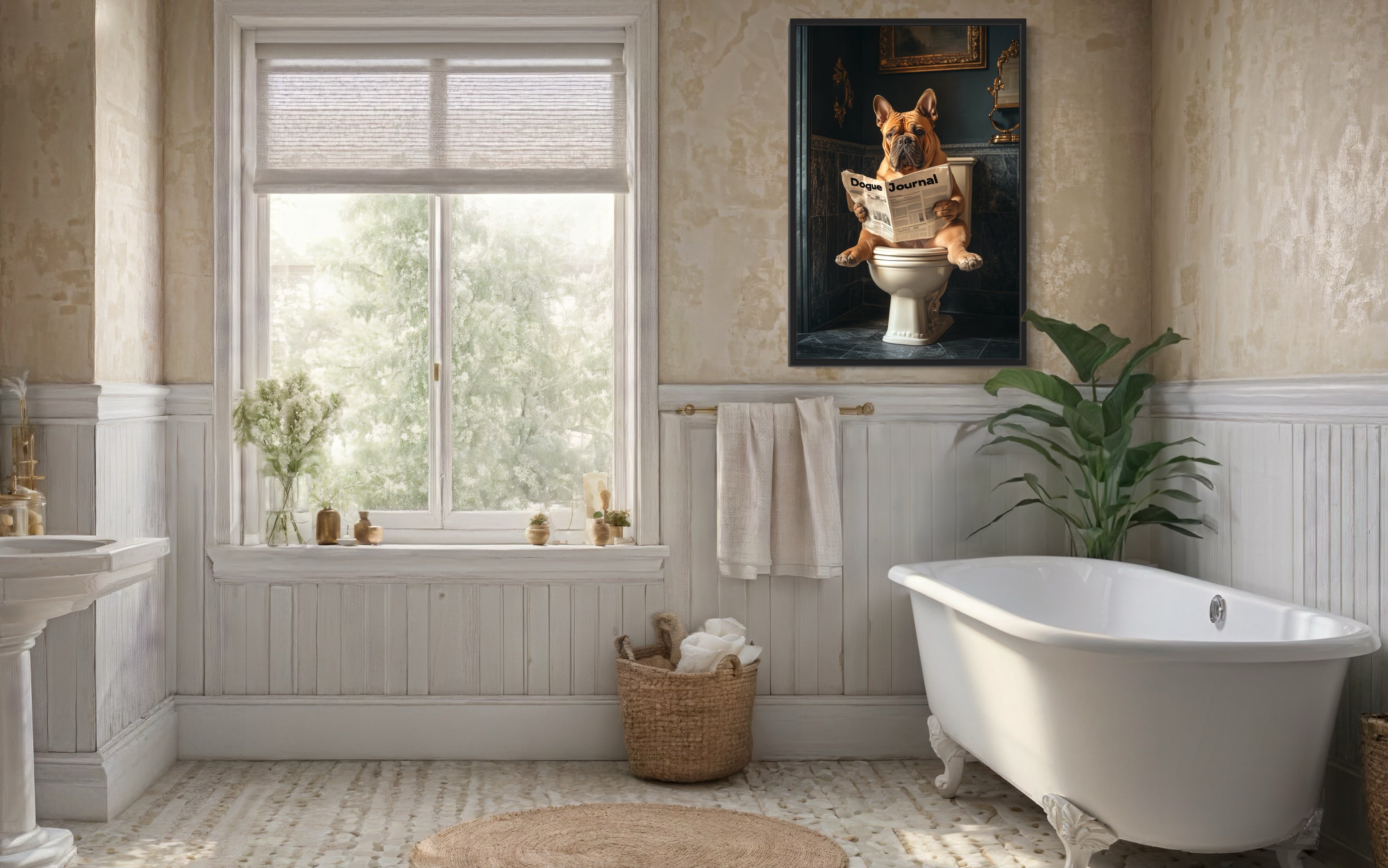 French Mastiff Dogue De Bordeaux On The Toilet Reading Newspaper Picture