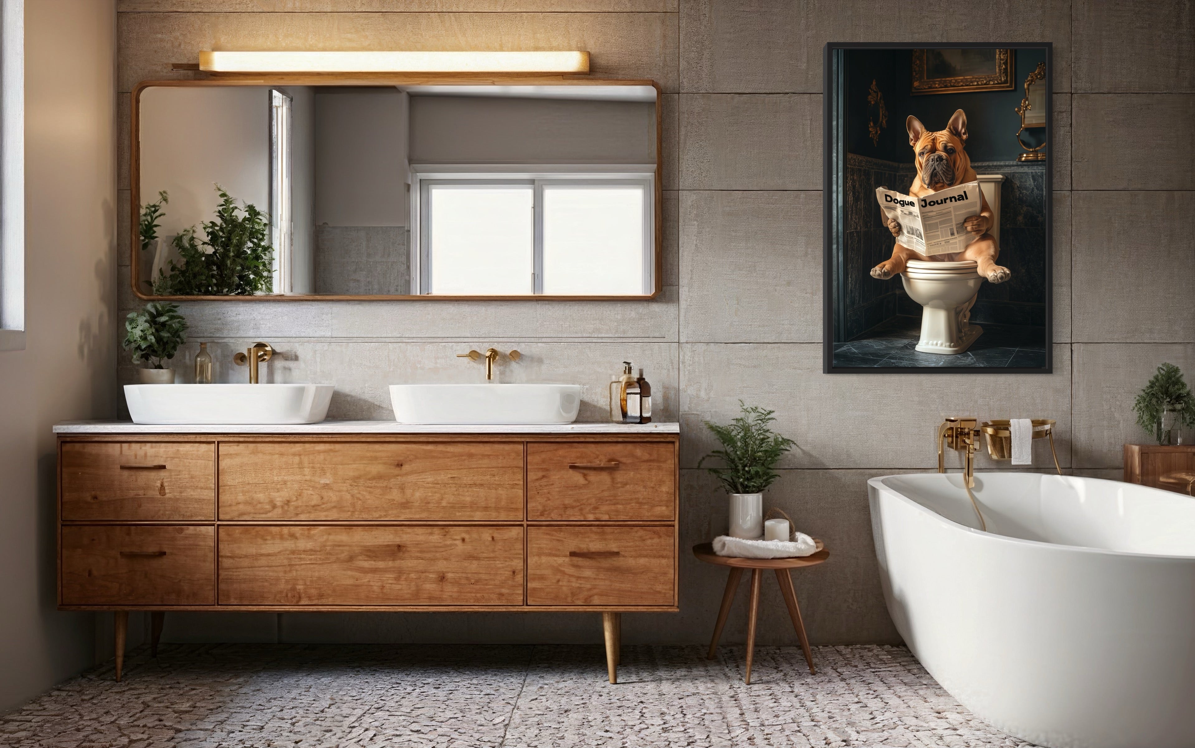 French Mastiff Dogue De Bordeaux On The Toilet Reading Newspaper Picture