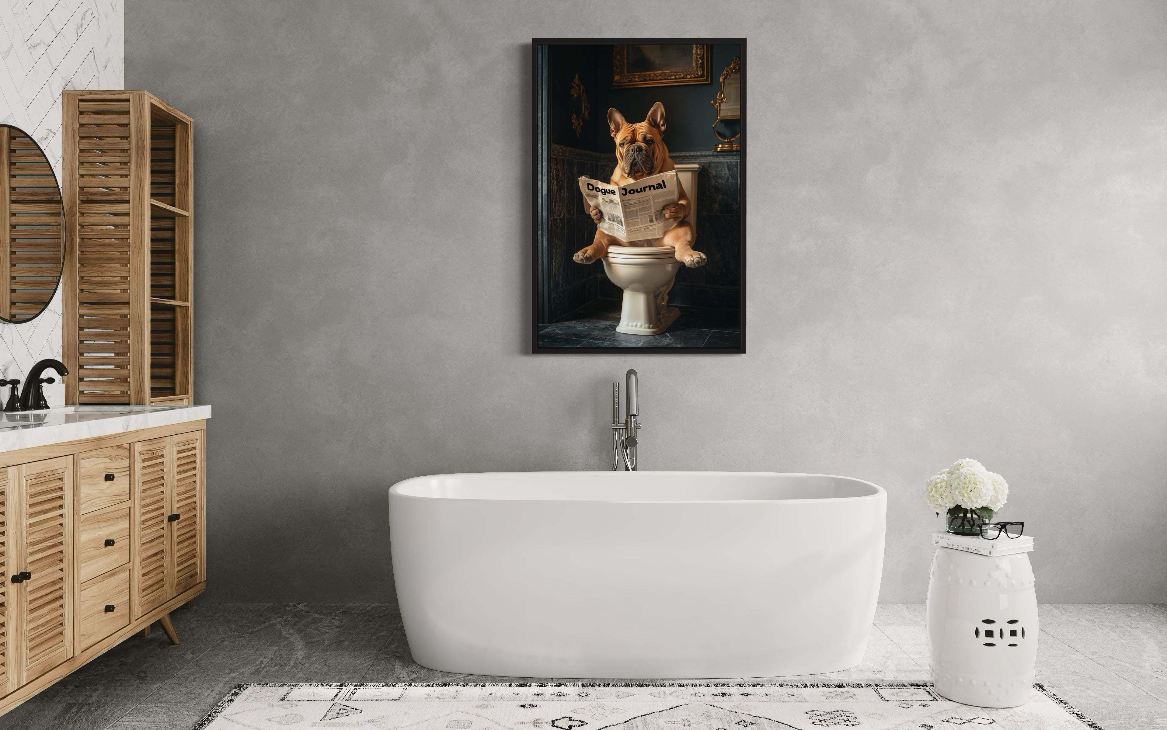 French Mastiff Dogue De Bordeaux On The Toilet Reading Newspaper Picture