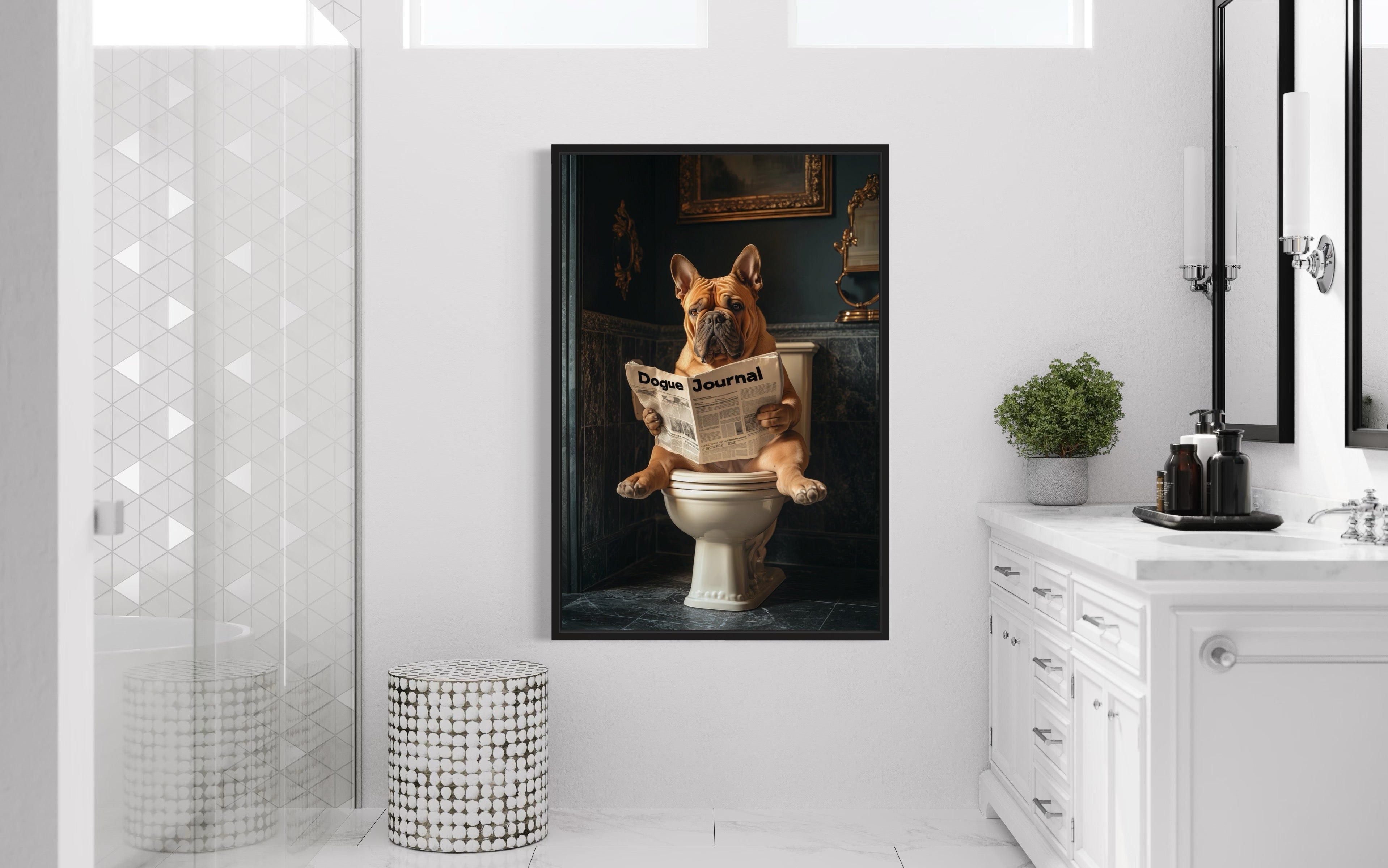 French Mastiff Dogue De Bordeaux On The Toilet Reading Newspaper Picture